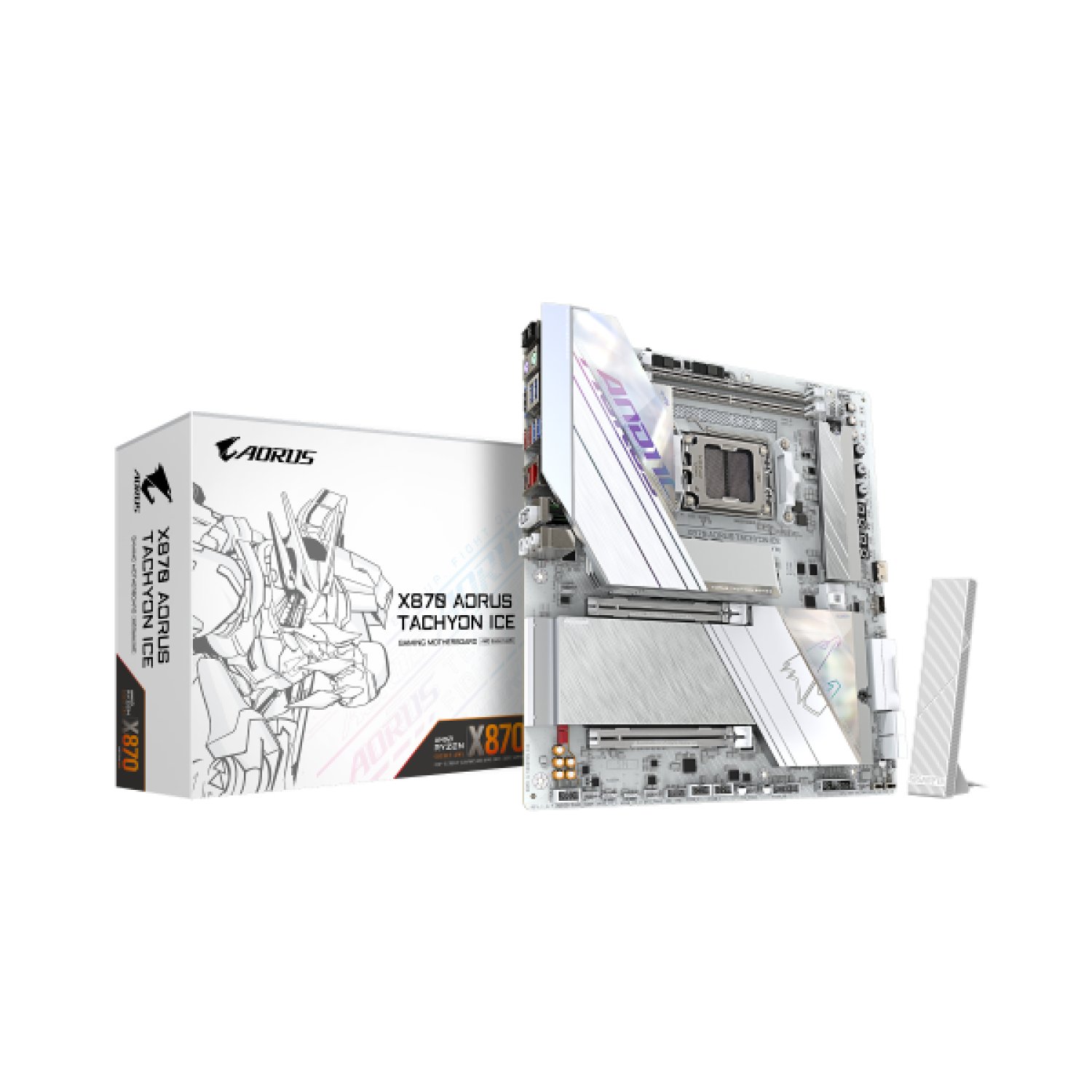 Gigabyte X870 AORUS Tachyon Ice · Placa Base AM5 · DDR5 hasta 9600 MHz · PCIe 5.0 · WiFi 7 · LAN 5 GbE