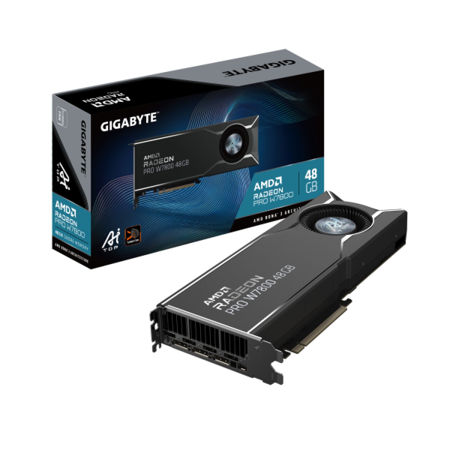 Gigabyte Radeon PRO W7800 AI TOP · 48GB GDDR6 · 384 bits · PCI-E 4.0 · DisplayPort 2.1