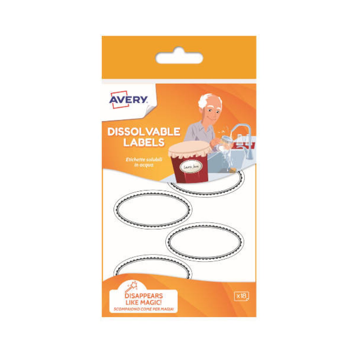 Avery · Etiquetas Disolubles en Agua · 55x92mm · Pack 18 Unidades