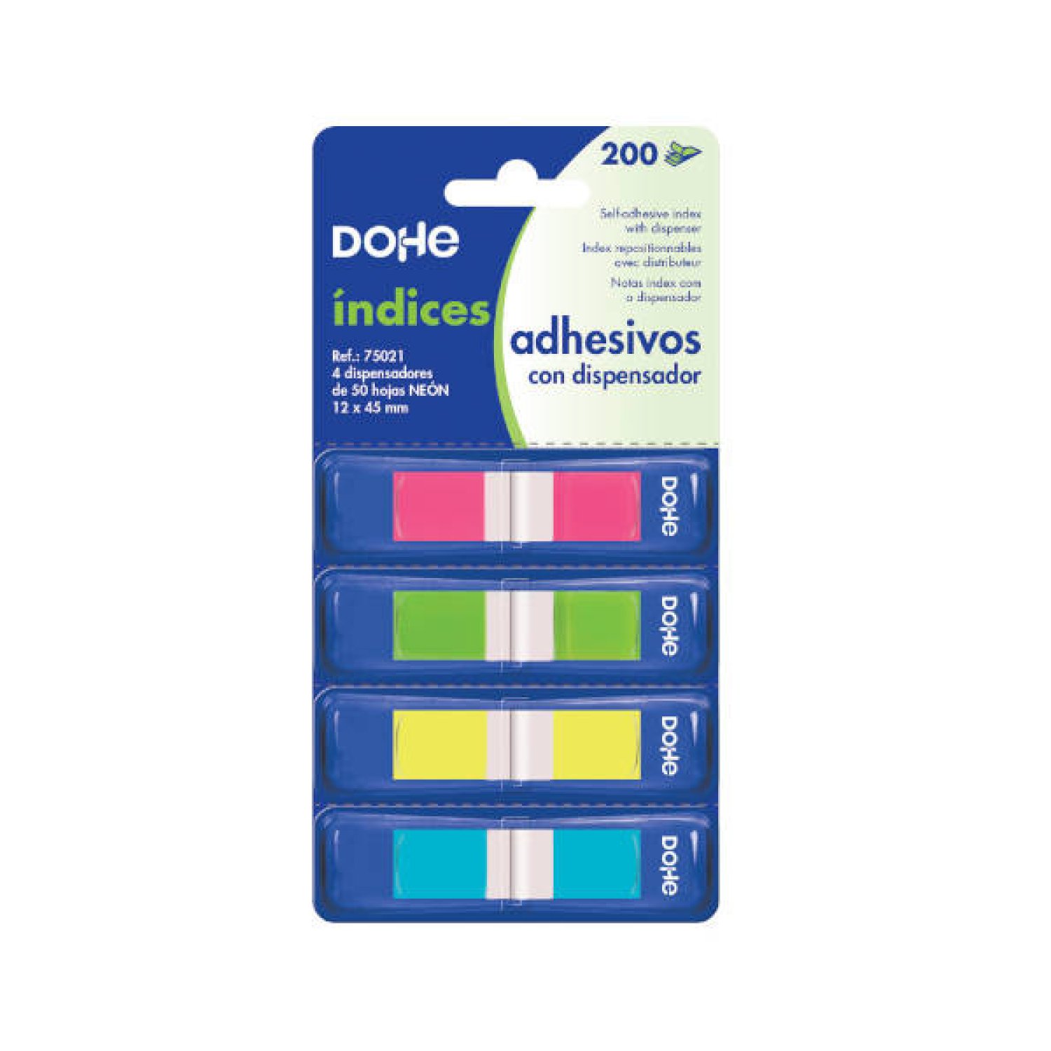 Dohe · Blíster 4 Blocs Índices · 50 Hojas · 4 Colores Neón · 12x45mm