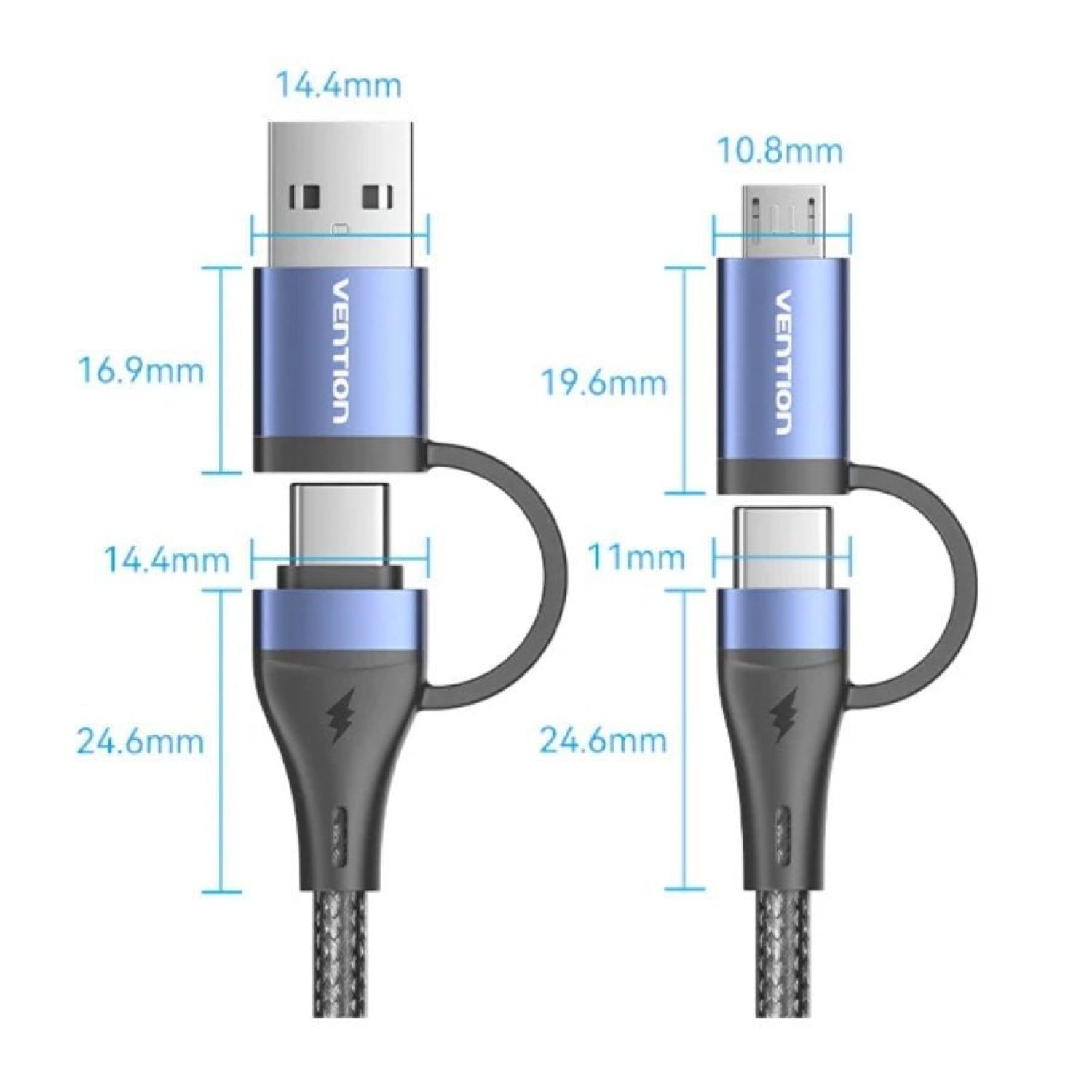 Vention Cable USB 2.0 Tipo-C · 1m · 100W · 480Mbps · Negro y Azul