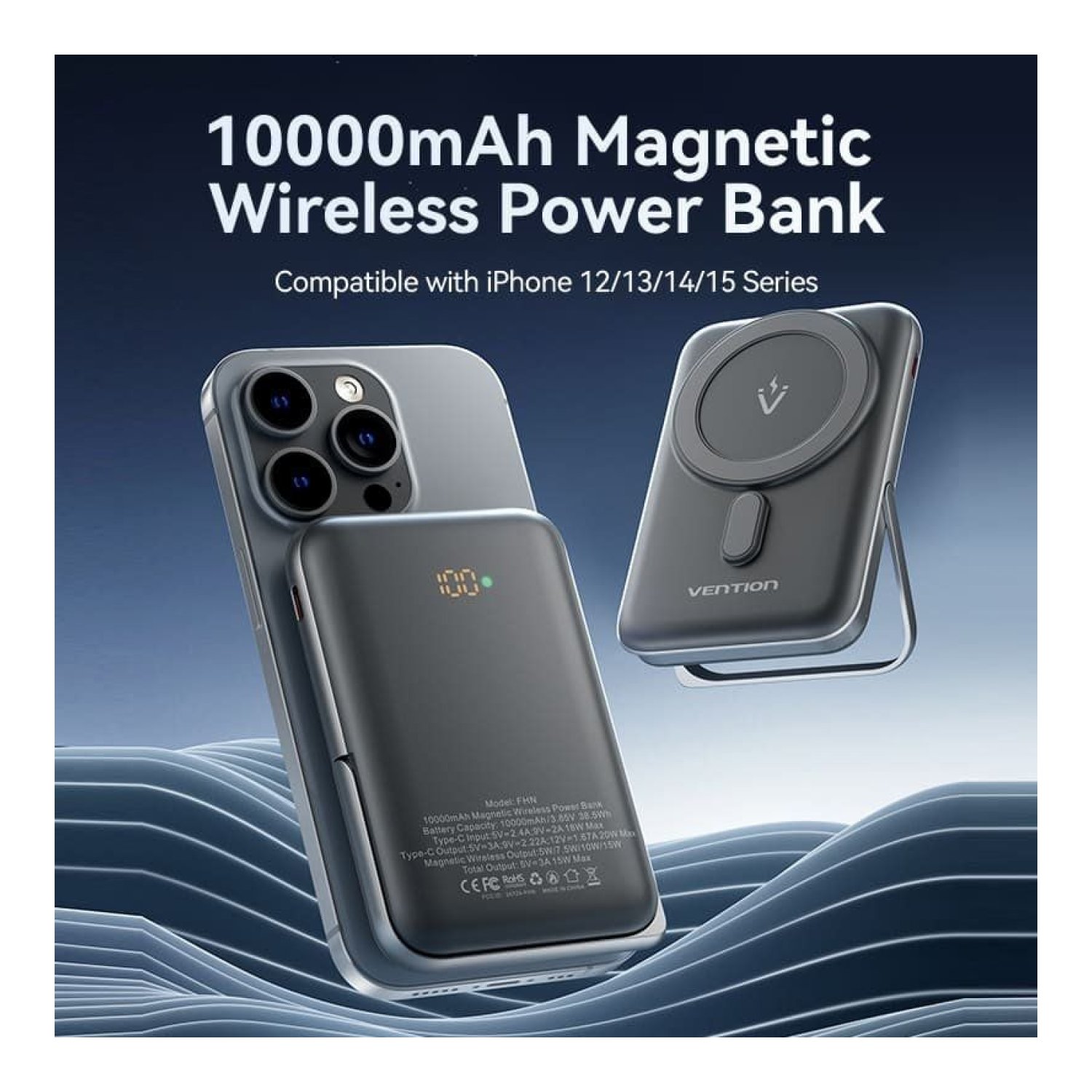 Vention Powerbank 10000mAh · 20W · Carga Inalámbrica · Blanca