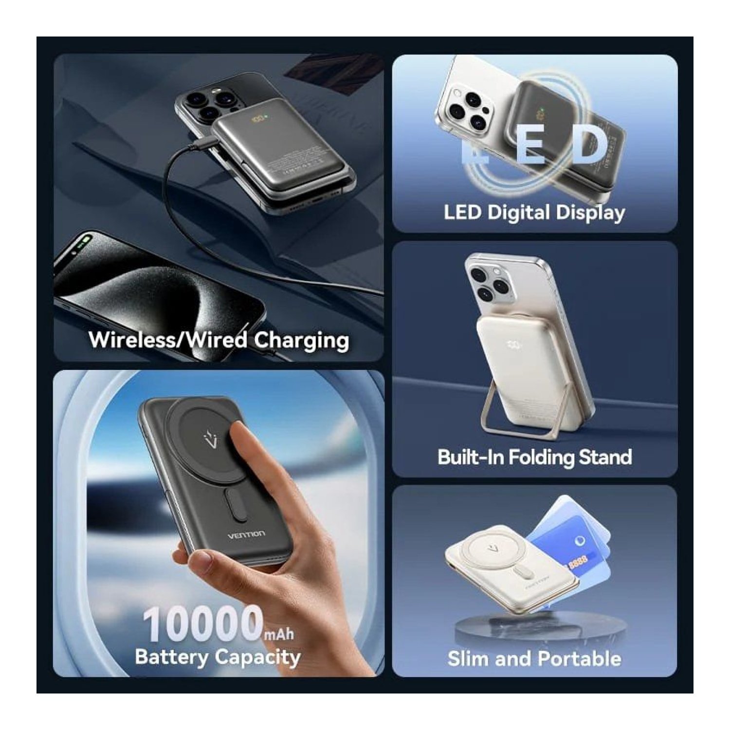 Vention Powerbank 10000mAh · 20W · Carga Inalámbrica · Blanca