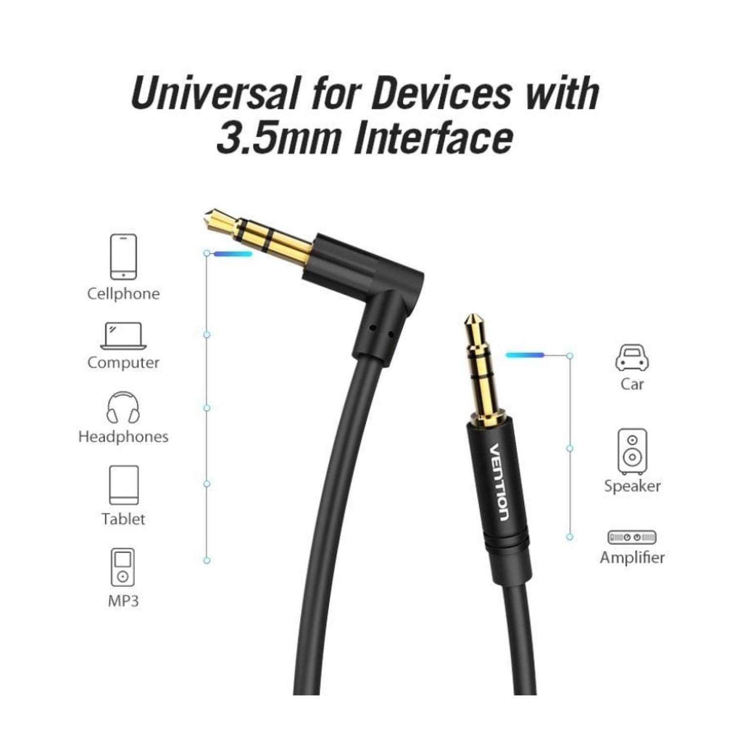 Vention Cable Estéreo · Jack 3.5mm Macho-Macho · 1.5m · Negro
