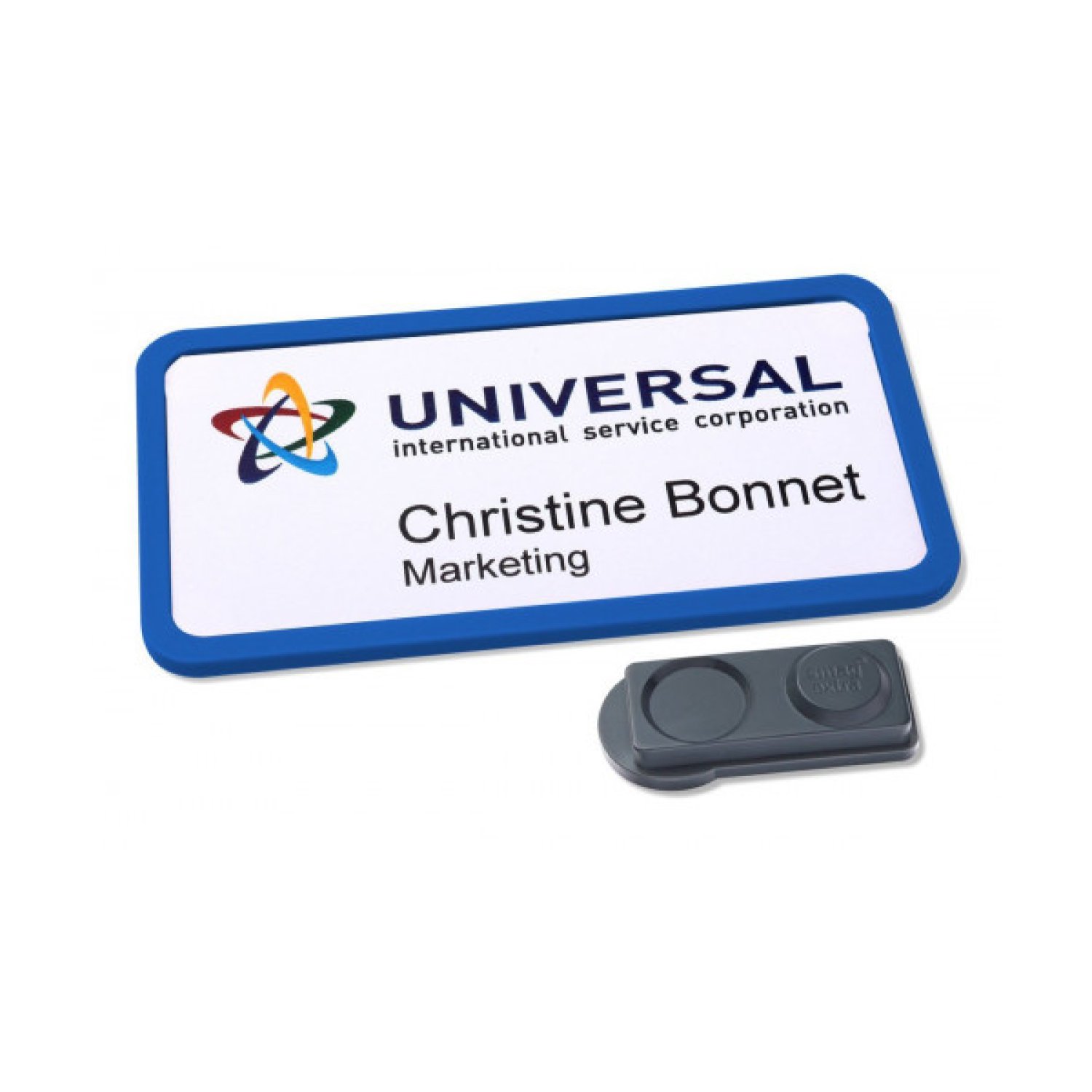 Avery · Portanombres Office Badge · 10 uds · 37x75mm · Imán Extra Fuerte · Azul