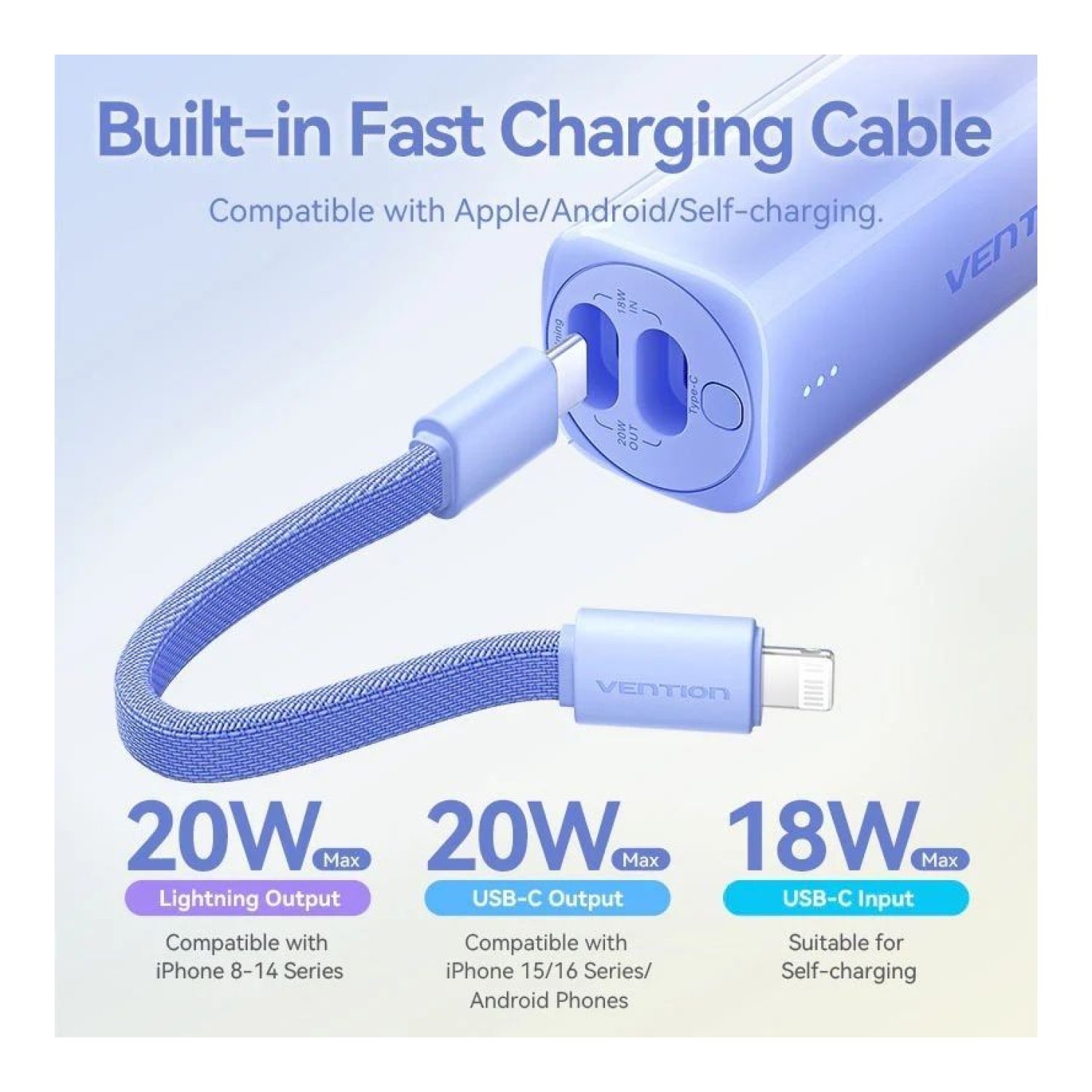 Vention Powerbank 5000mAh · 20W · Dorado · USB-C y Lightning