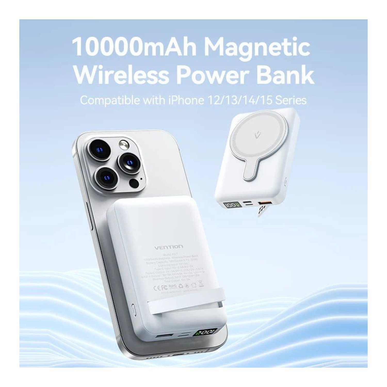 Vention Powerbank 10000mAh · 22,5W · Carga Inalámbrica · Blanca