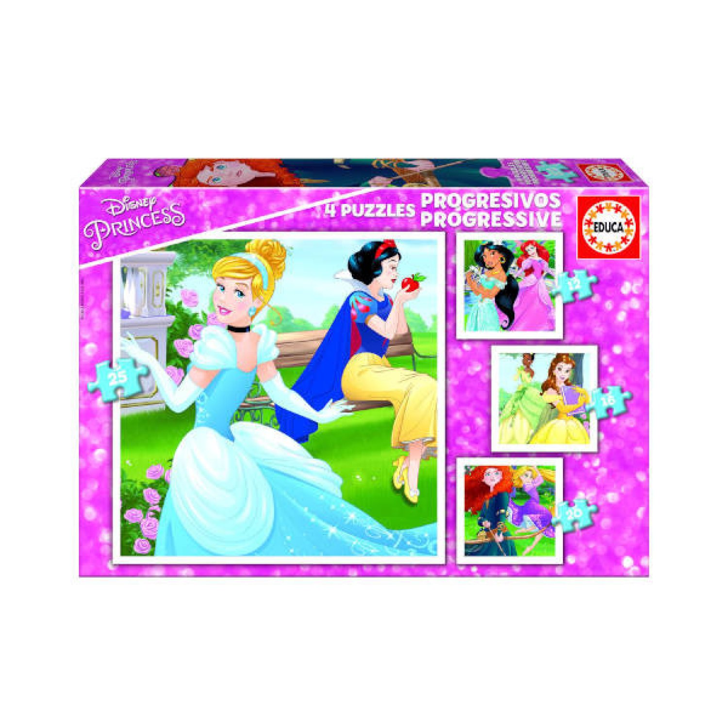 Educa Borrás · Puzzle Progresivos Princesas Disney · 12-16-20-25 piezas · 3-5 años