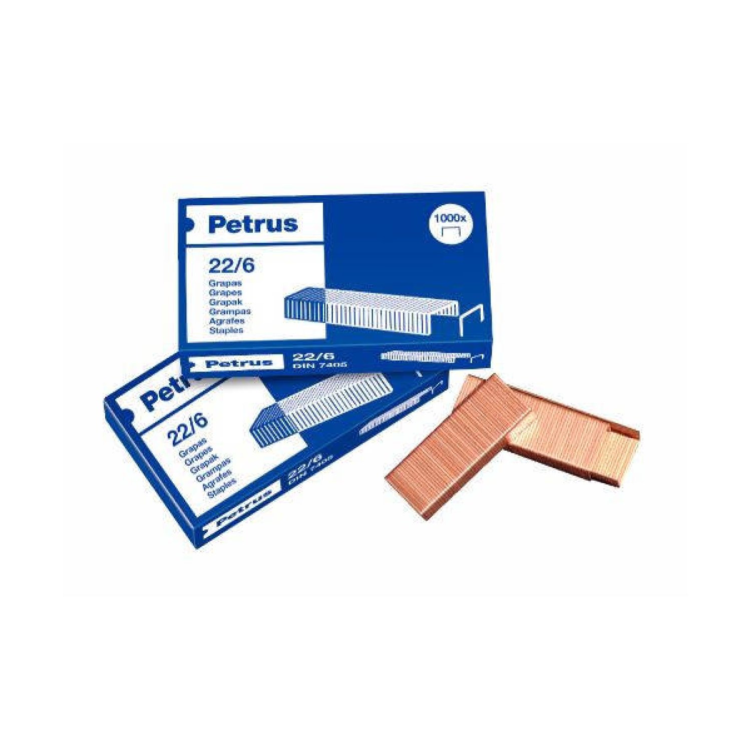 Petrus · Grapas Tipo 22/6-24/6 · Caja 1000 Unidades · Cobreadas