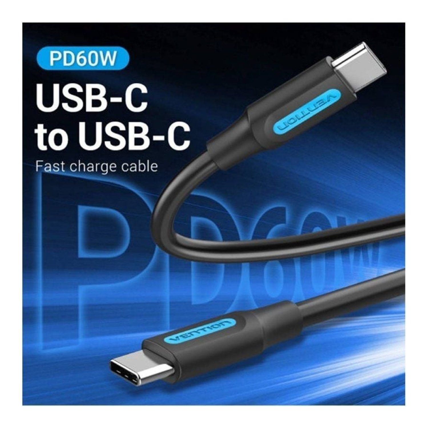 Vention Cable USB 2.0 Tipo-C · 50cm · 60W · 480Mbps · Negro