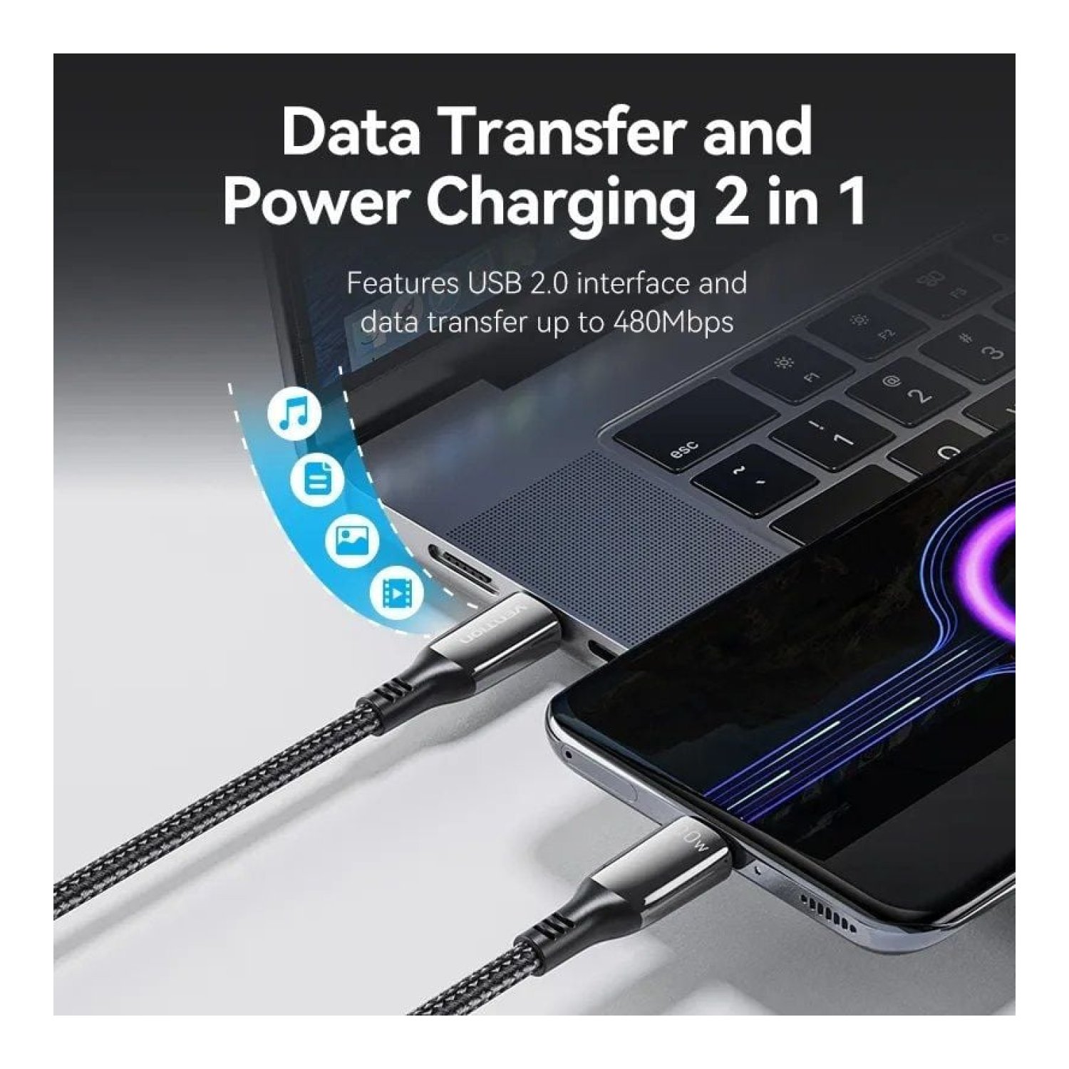 Vention Cable USB Tipo-C · 100W · 480Mbps · 1,2m · Negro