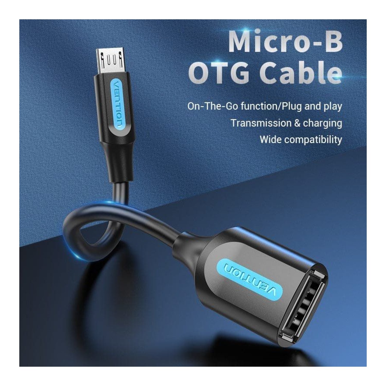 Vention Cable USB 2.0 · MicroUSB a USB Hembra · 480Mbps · 15cm · Negro