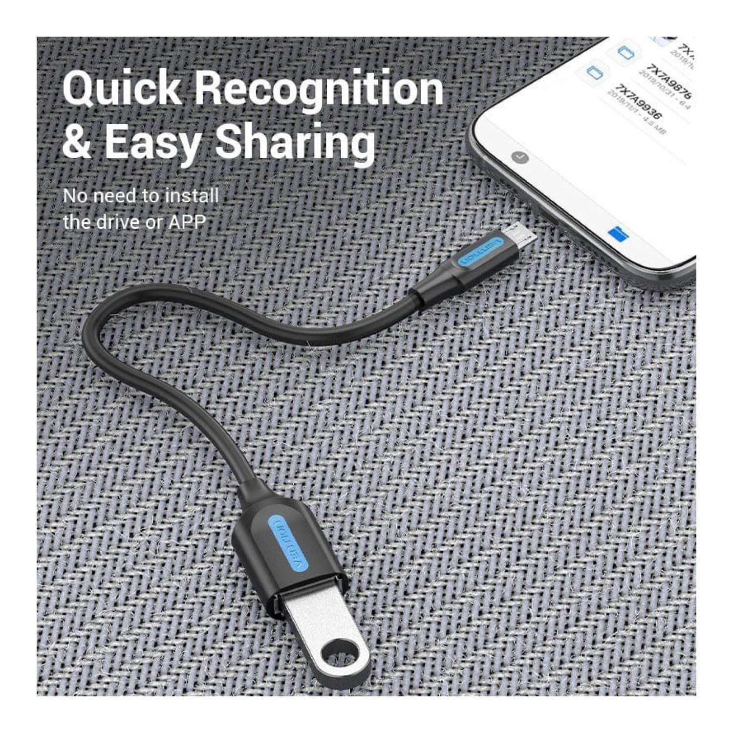 Vention Cable USB 2.0 · MicroUSB a USB Hembra · 480Mbps · 15cm · Negro