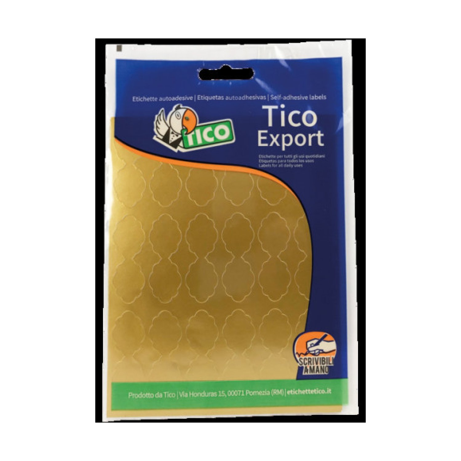 Tico · Etiquetas Satinadas Oro · 48x18mm · Pack 10 Hojas