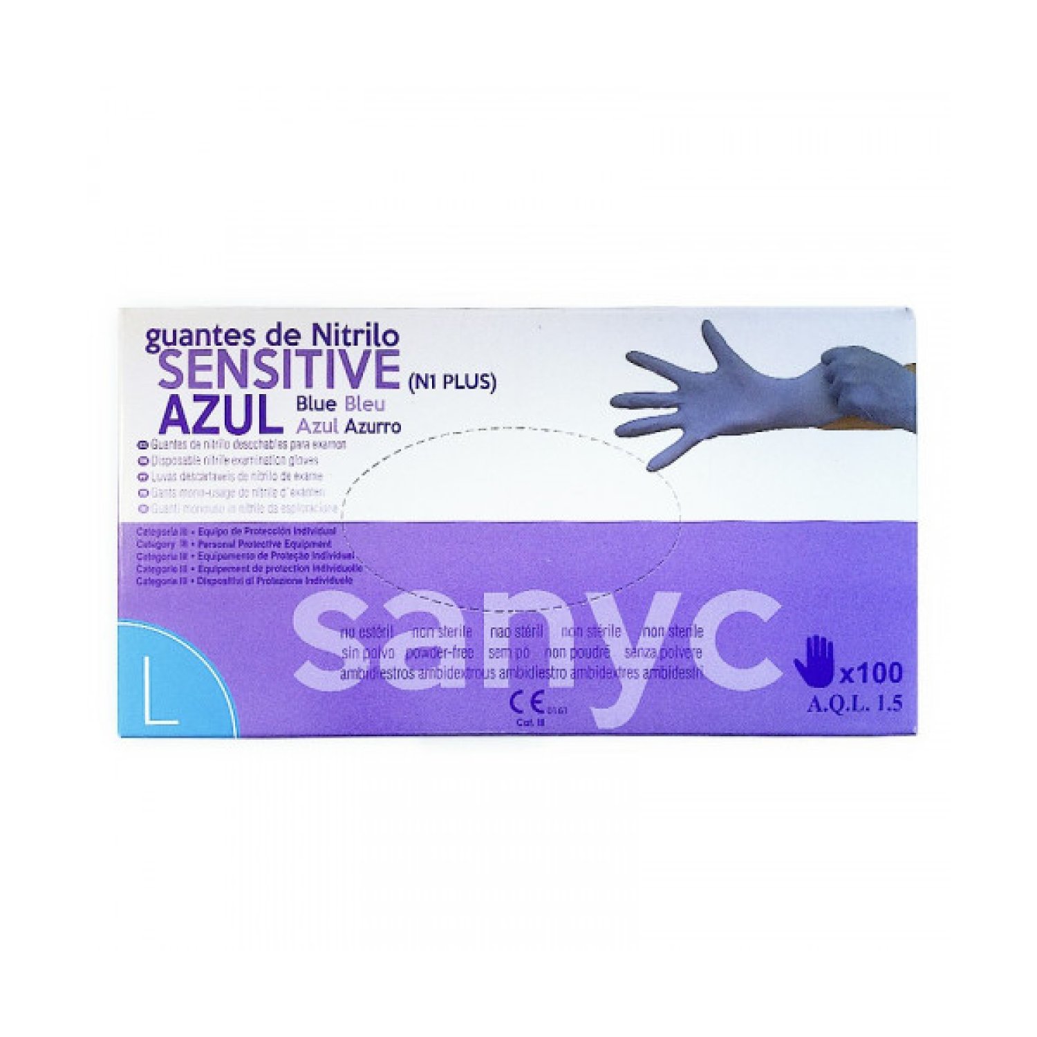 Sanicel · Guantes de Nitrilo Sensitive · 100 unidades · Talla S · Sin Polvo · Examen