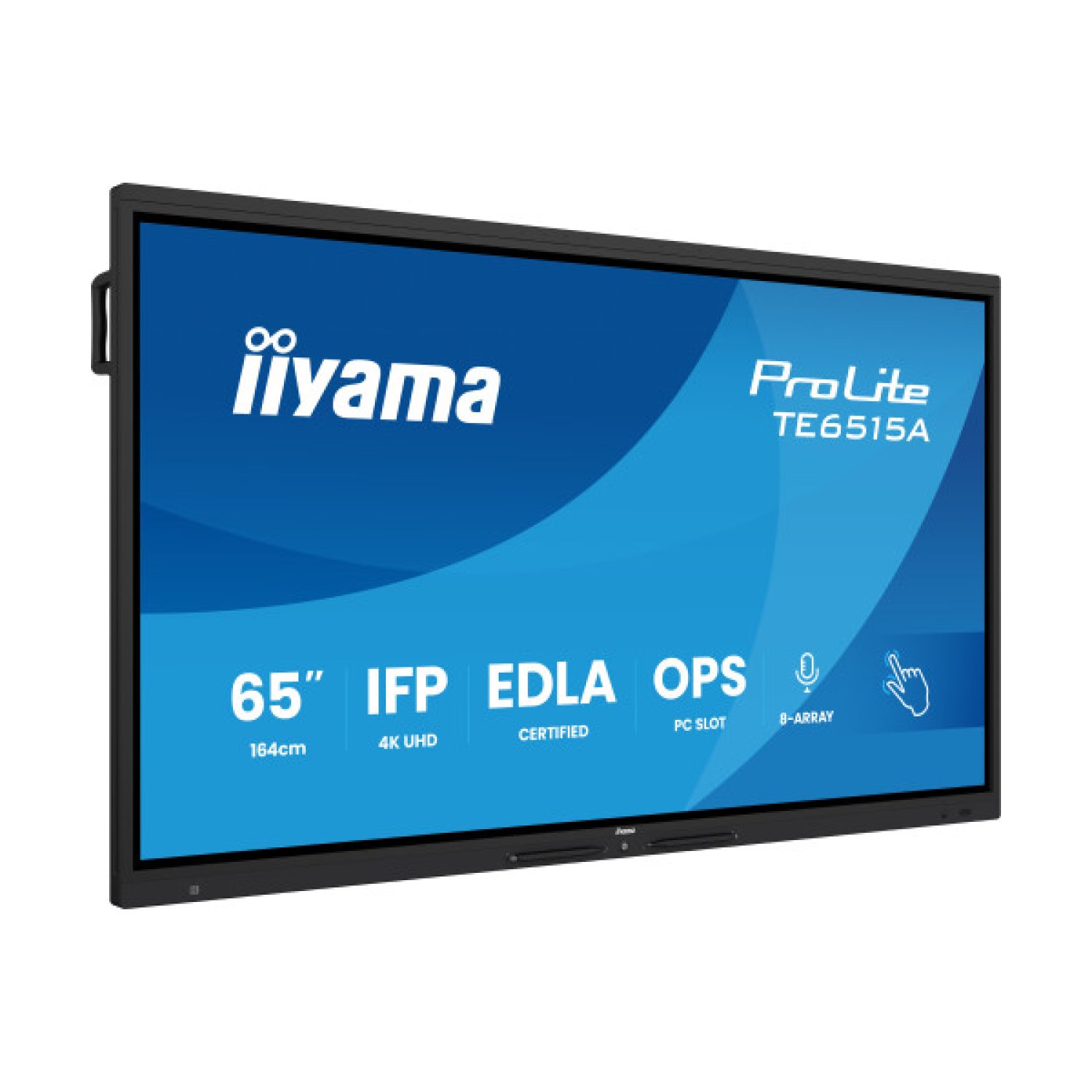 iiyama 65" · Display Interactivo 4K · Android 14 · 8GB RAM · 128GB · 40 puntos táctiles · WiFi 6 · Bluetooth 5.0