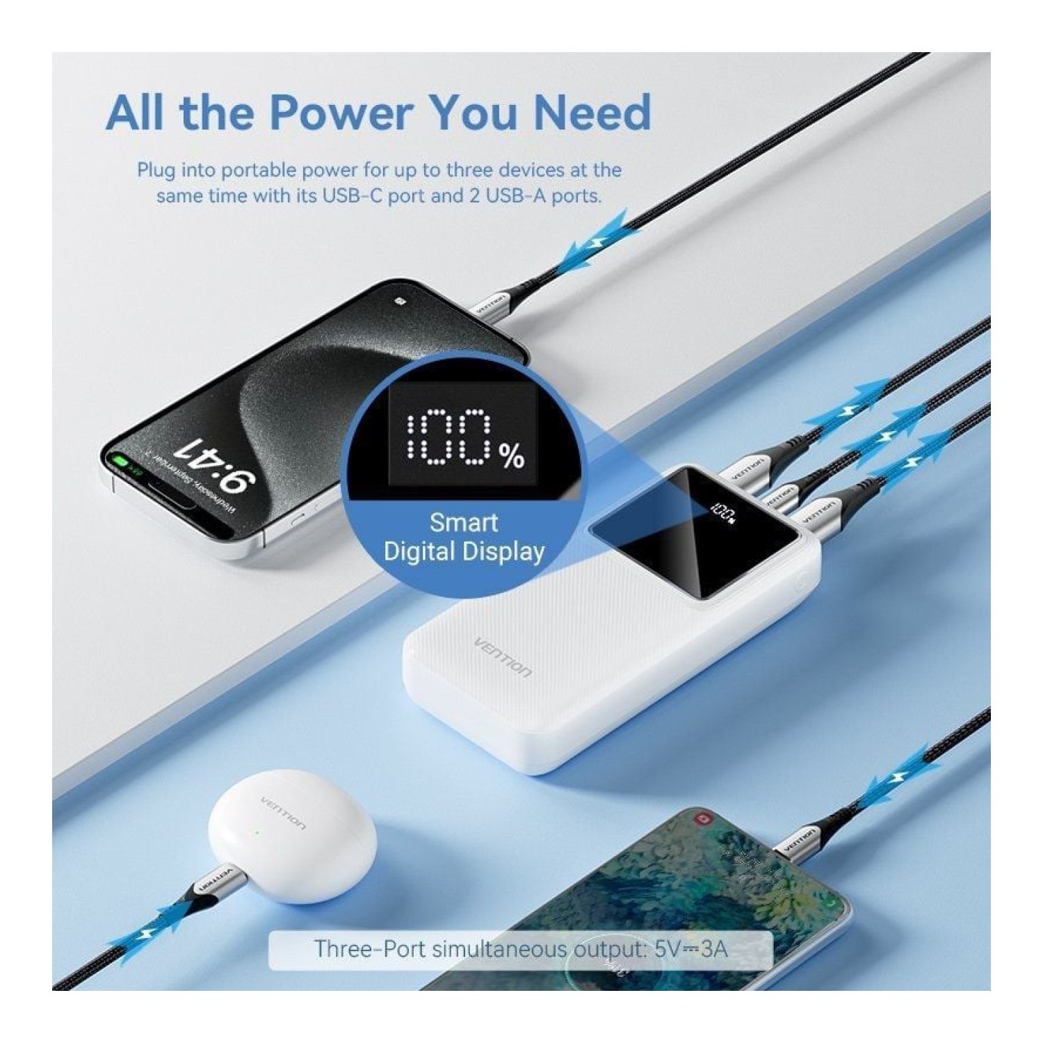 Vention Powerbank 20000mAh · 22,5W · Blanca