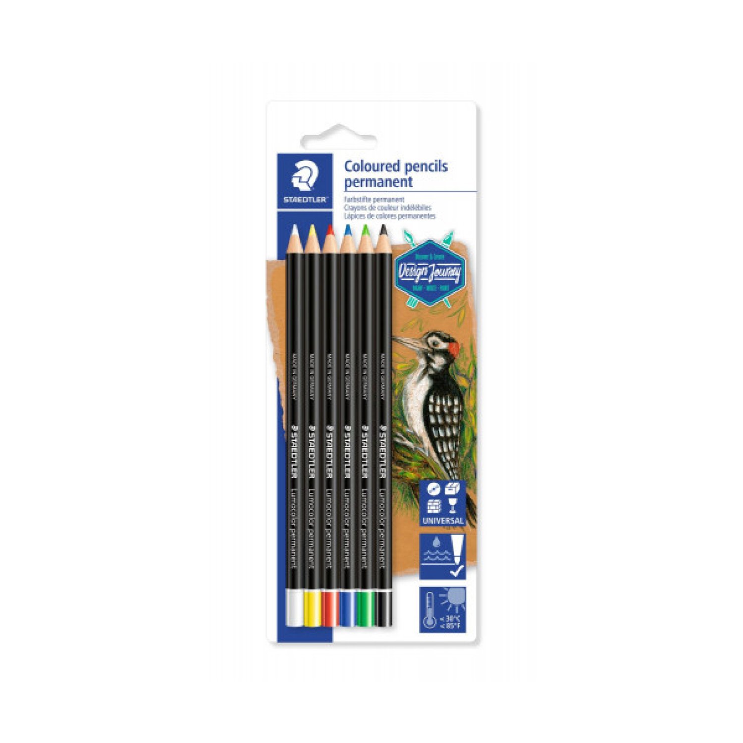 Staedtler · Set 6 Lápices de Colores · Blanco, Amarillo, Rojo, Azul, Verde, Negro · Blíster