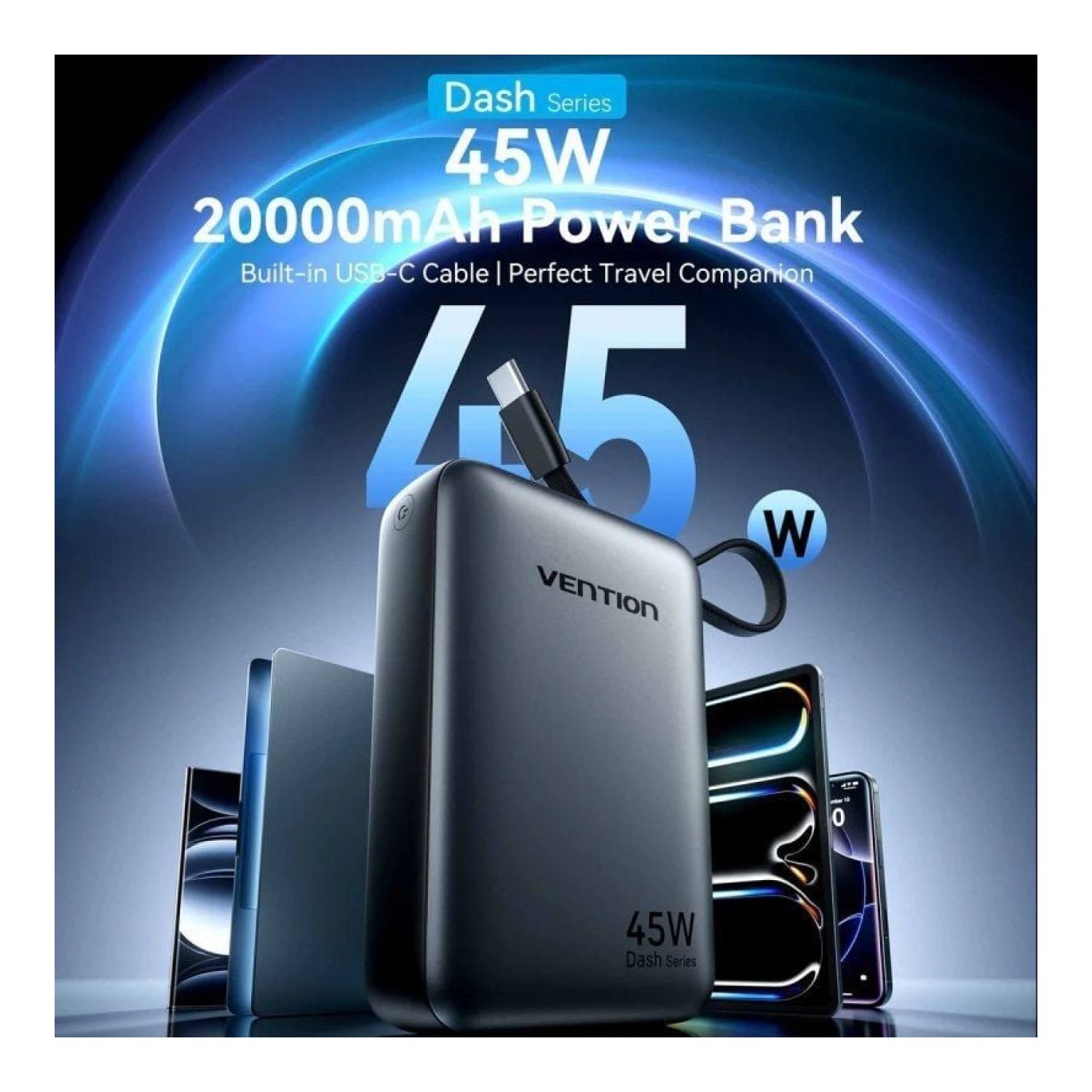 Vention Powerbank 20000mAh · 45W · Gris · Cable USB-C Incluido