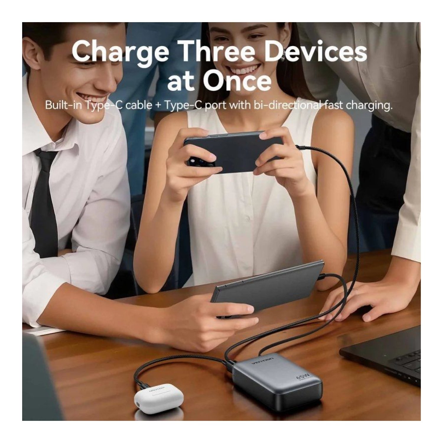Vention Powerbank 20000mAh · 45W · Gris · Cable USB-C Incluido