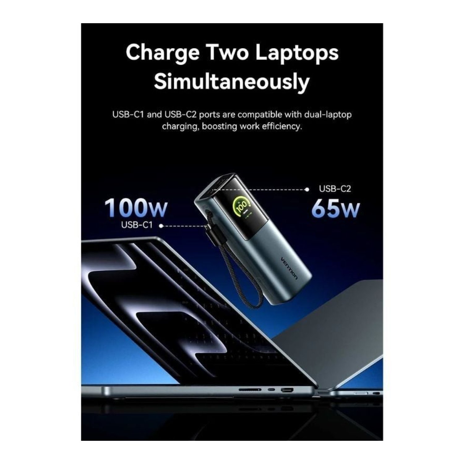 Vention Powerbank 20000mAh · 165W · Gris · Cable USB-C incluido