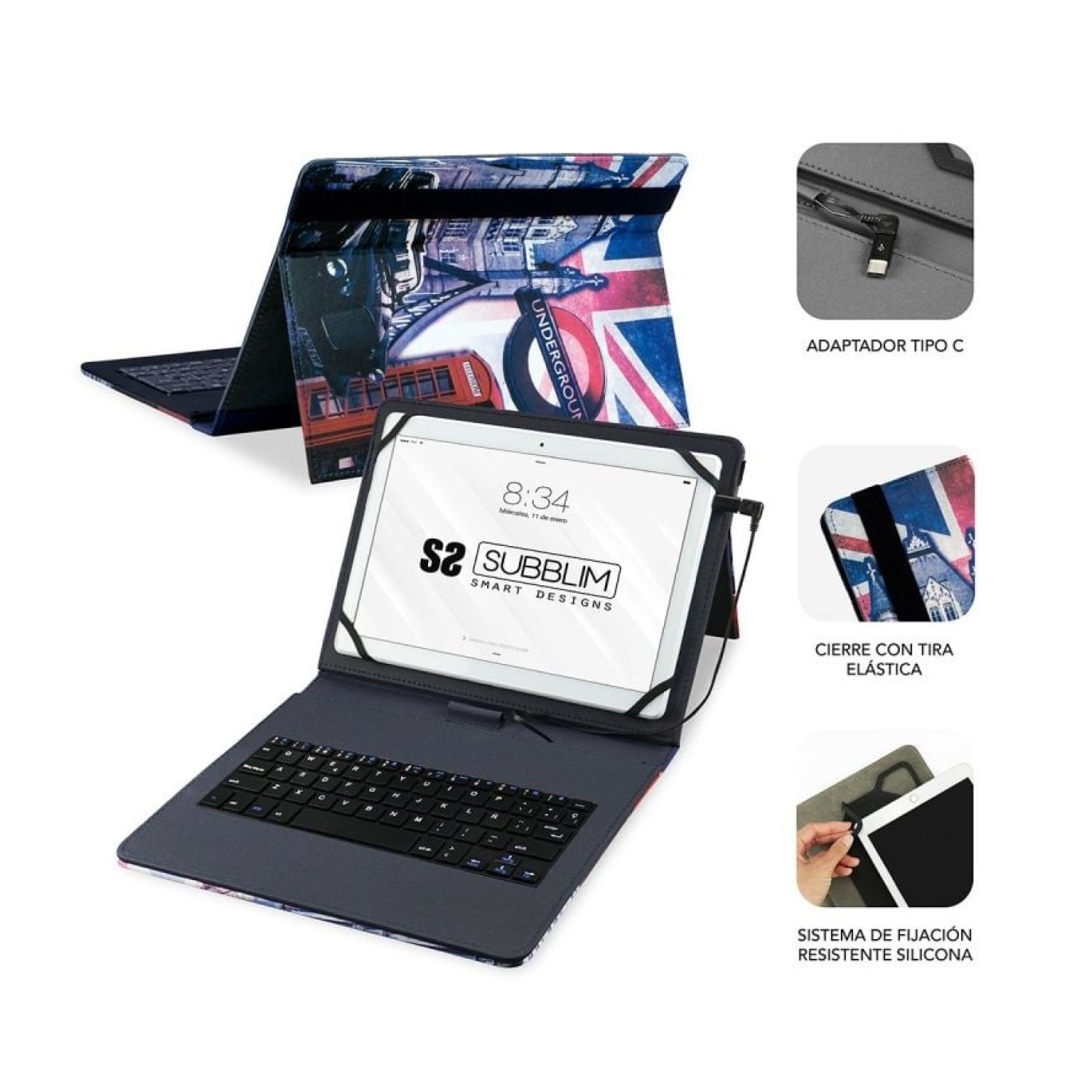 SUBBLIM Funda con Teclado · 10,1" · USB-C/Micro USB · QWERTY