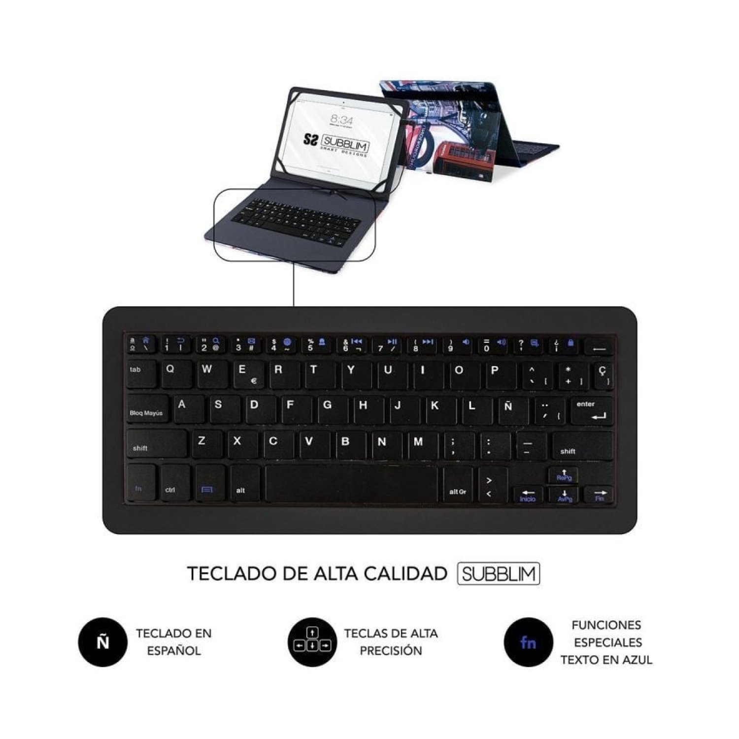 SUBBLIM Funda con Teclado · 10,1" · USB-C/Micro USB · QWERTY