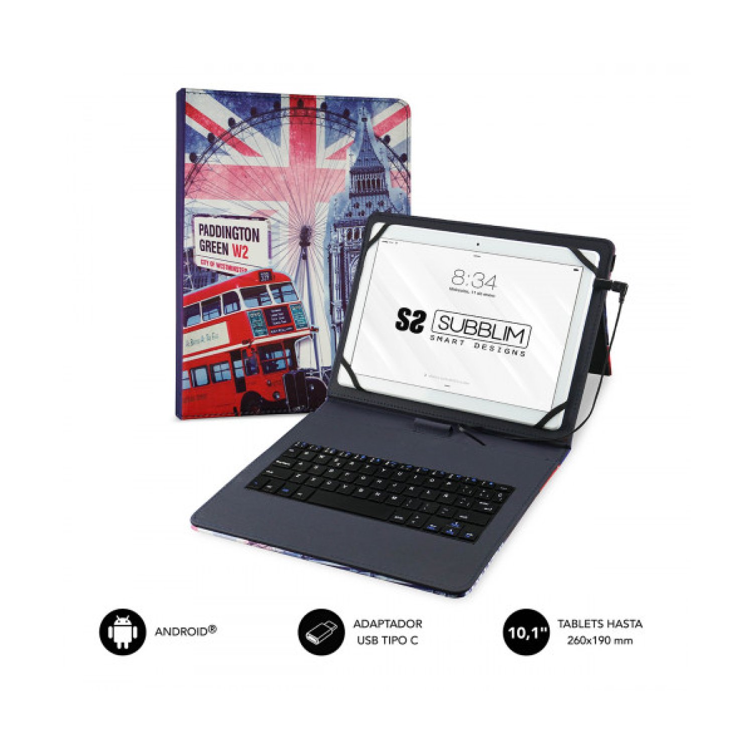 SUBBLIM Funda con Teclado · 10,1" · USB-C/Micro USB · QWERTY