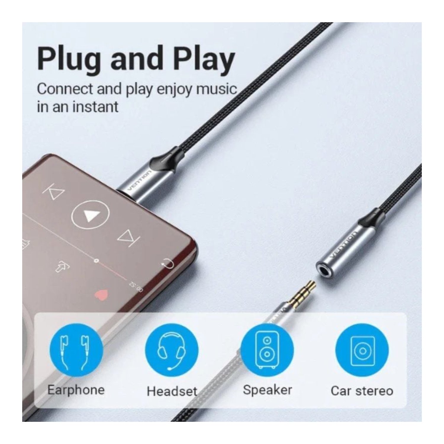 Vention · Conversor Jack 3.5 a USB-C · 1m · Gris