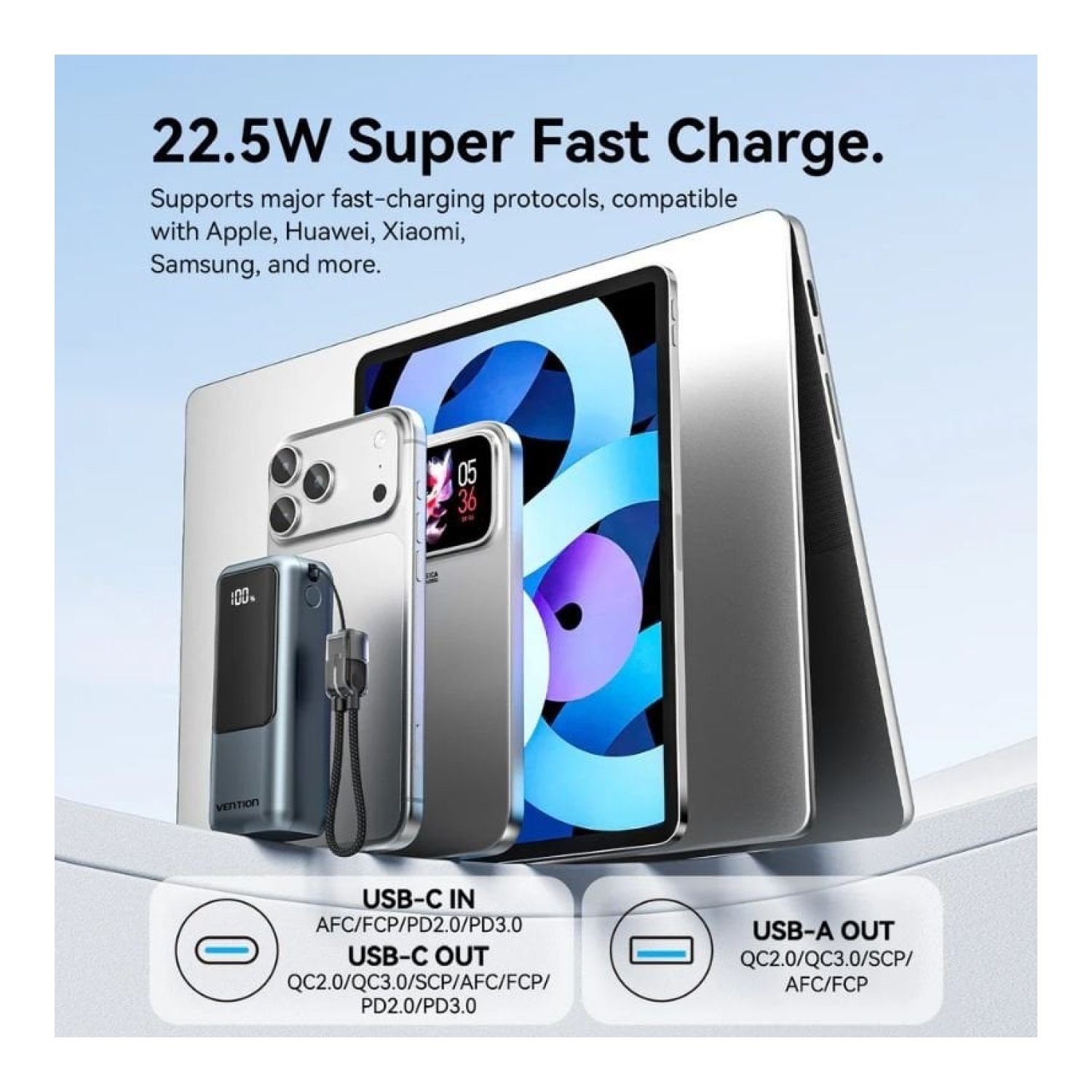 Vention Powerbank · 10000mAh · 22,5W · Gris