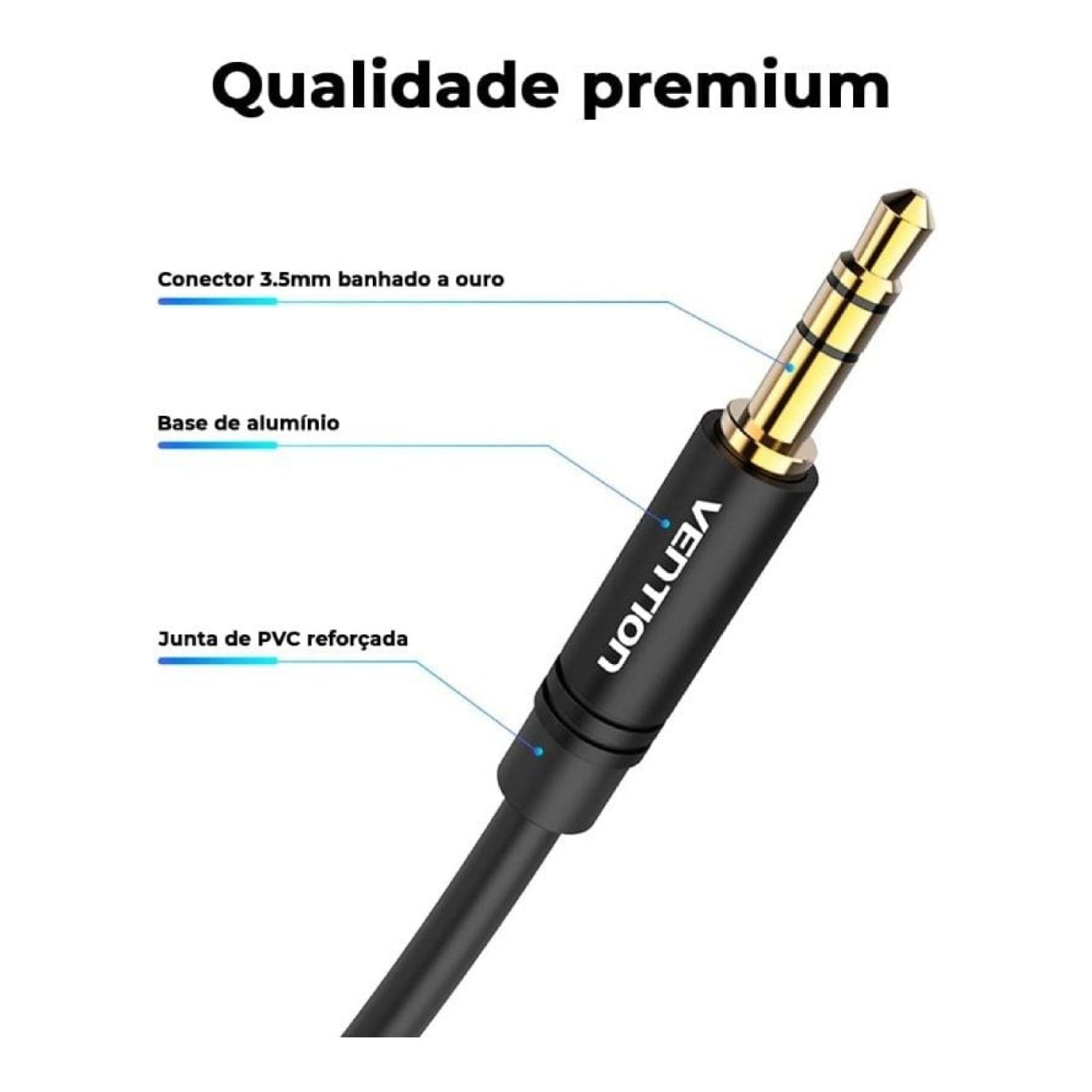 Vention Cable Estéreo · Jack 3.5mm a Jack 3.5mm · 1m · Negro