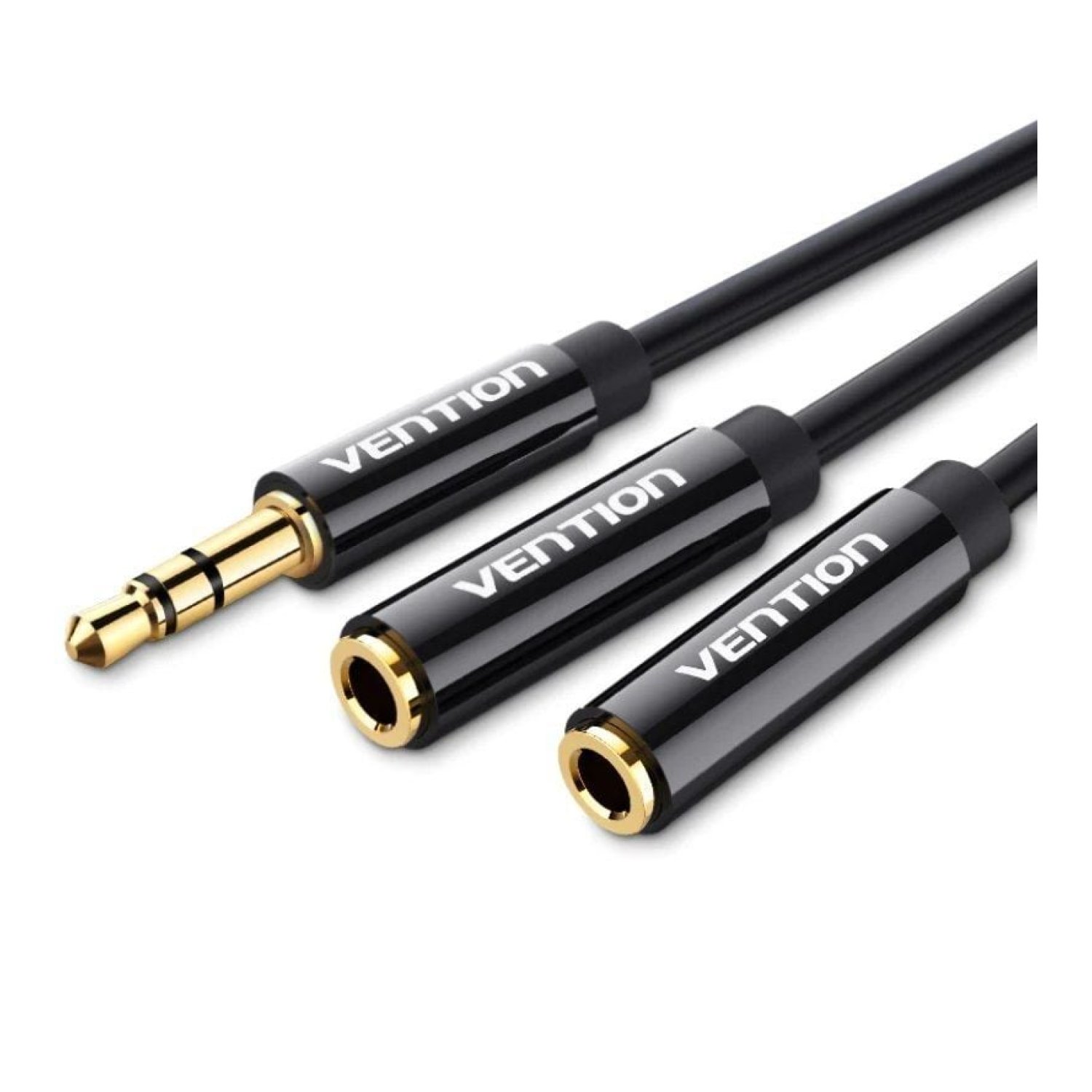 Vention Cable Estéreo Jack 3.5 · 30cm · 1 Macho a 2 Hembras · Negro