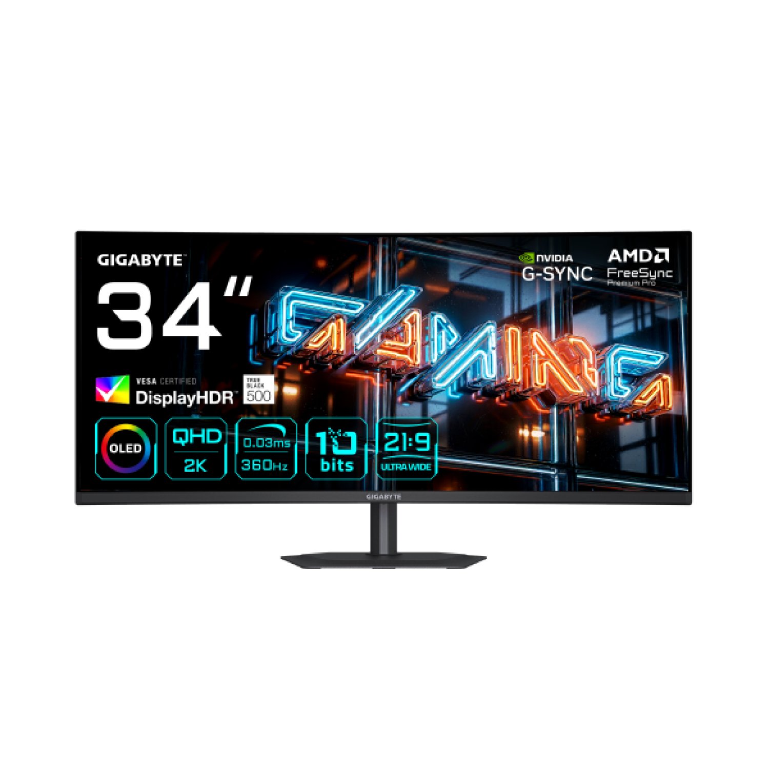 Gigabyte MO34WQC36 · Monitor Gaming Curvo 34" WQHD · 3440x1440 · 360Hz · 0,03ms · HDMI 2.1 · DisplayPort 2.1