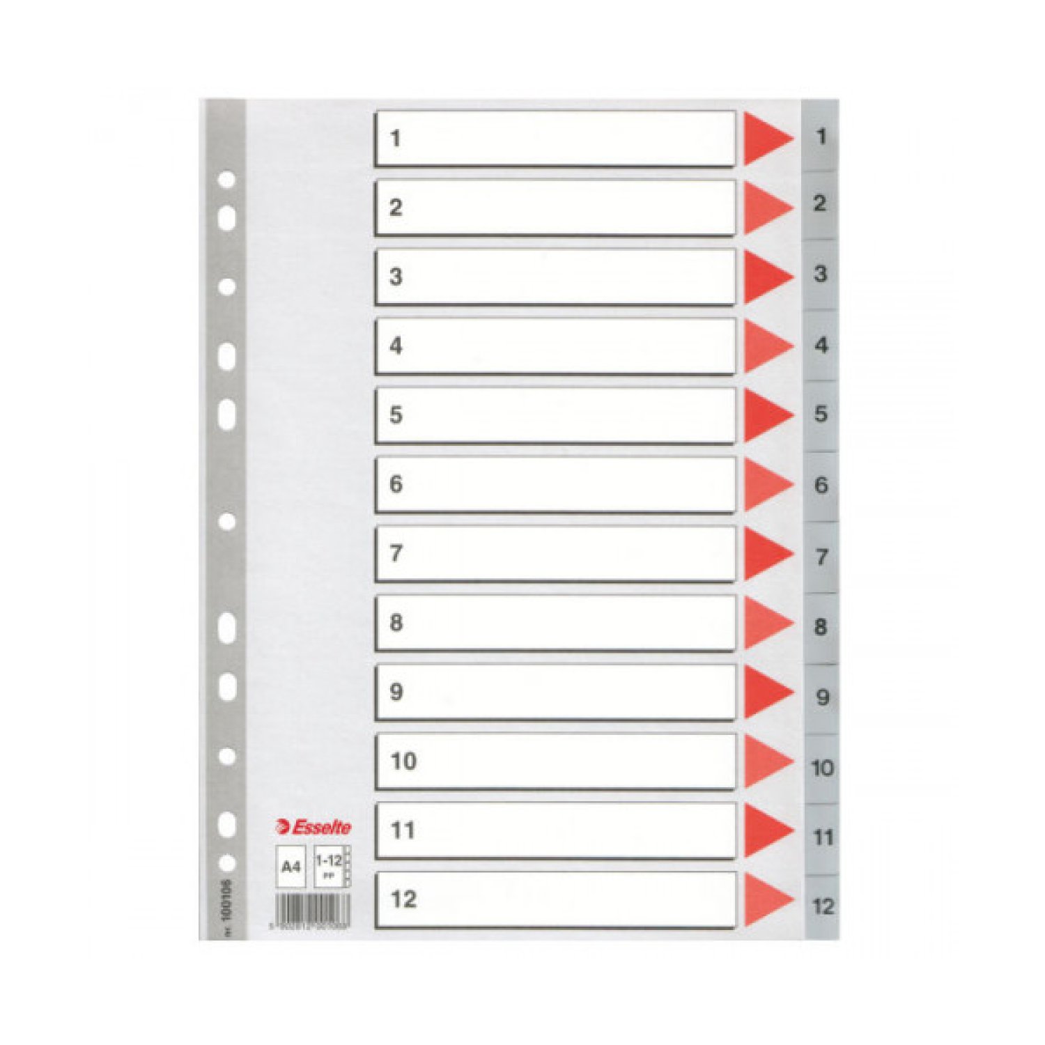 Esselte · Separador Numérico Polipropileno · 1-12 · A4 · Gris