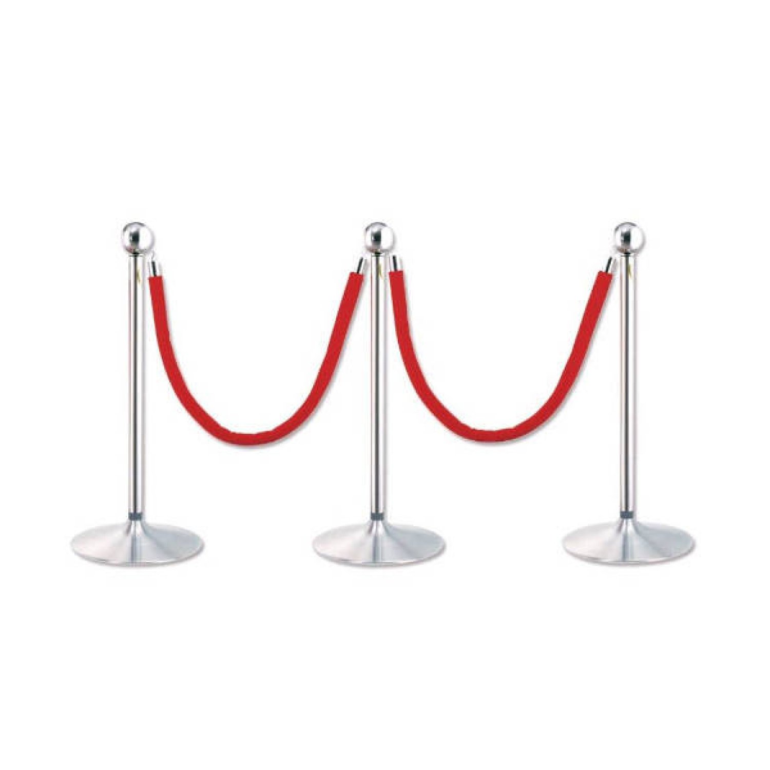 Poessa · Pack 2 Postes Separador Cromado · Cinta Roja 2m · Barrera para Colas