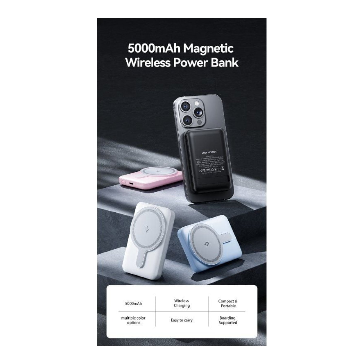 Vention Powerbank 5000mAh · 20W · Wireless · Azul
