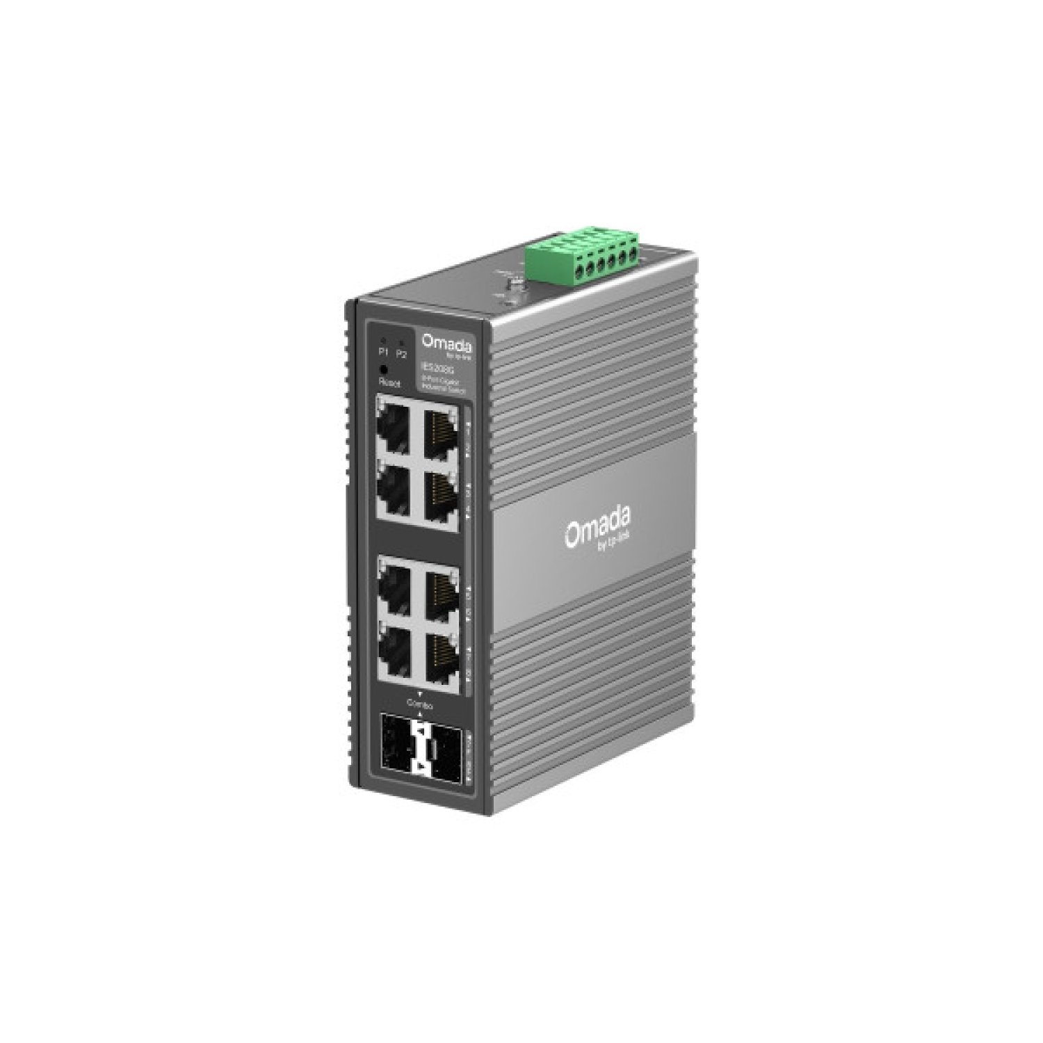 TP-Link IES208G · Switch Industrial Gigabit · 8 Puertos · 6 RJ45 + 2 Combo RJ45/SFP · Omada