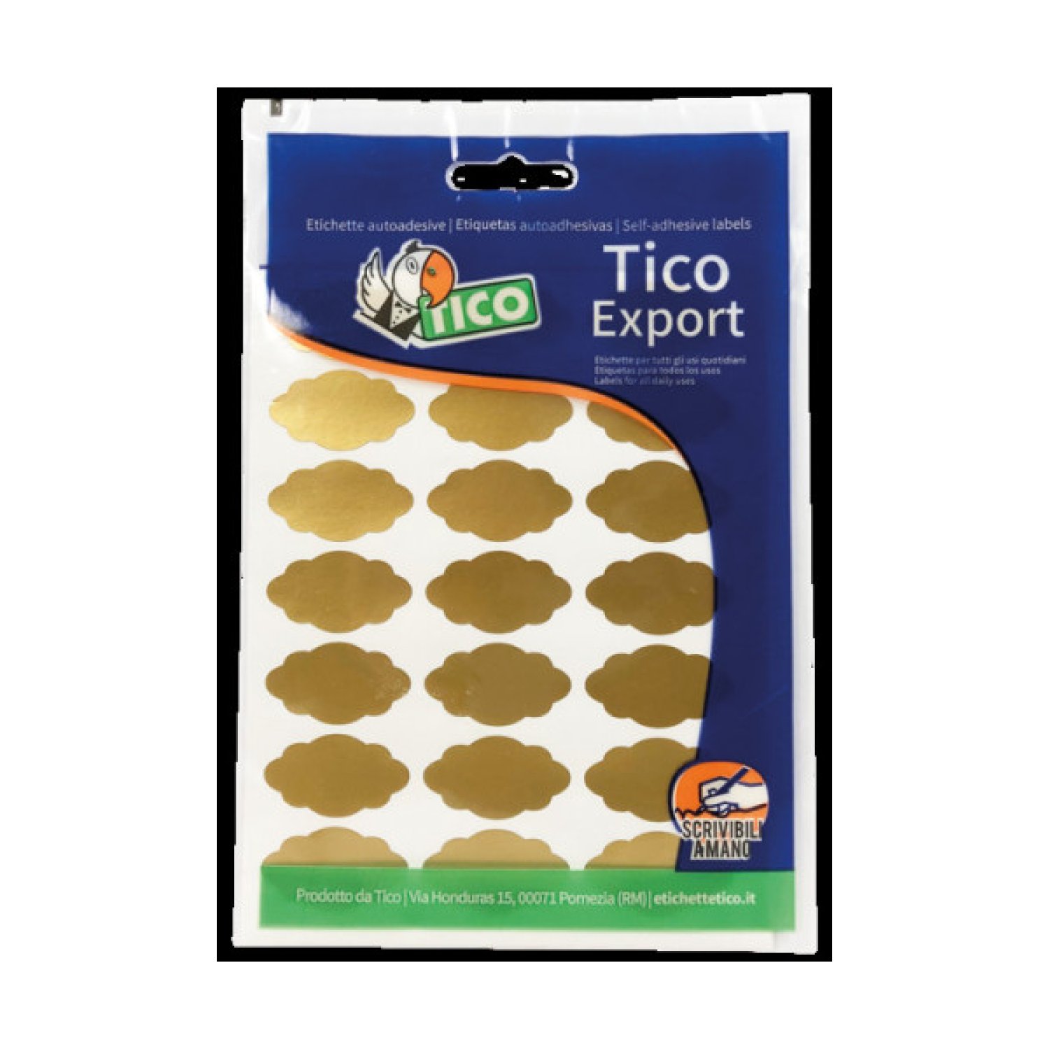 Tico · Etiquetas Satinadas Oro · 36x19mm · Pack 10 Hojas