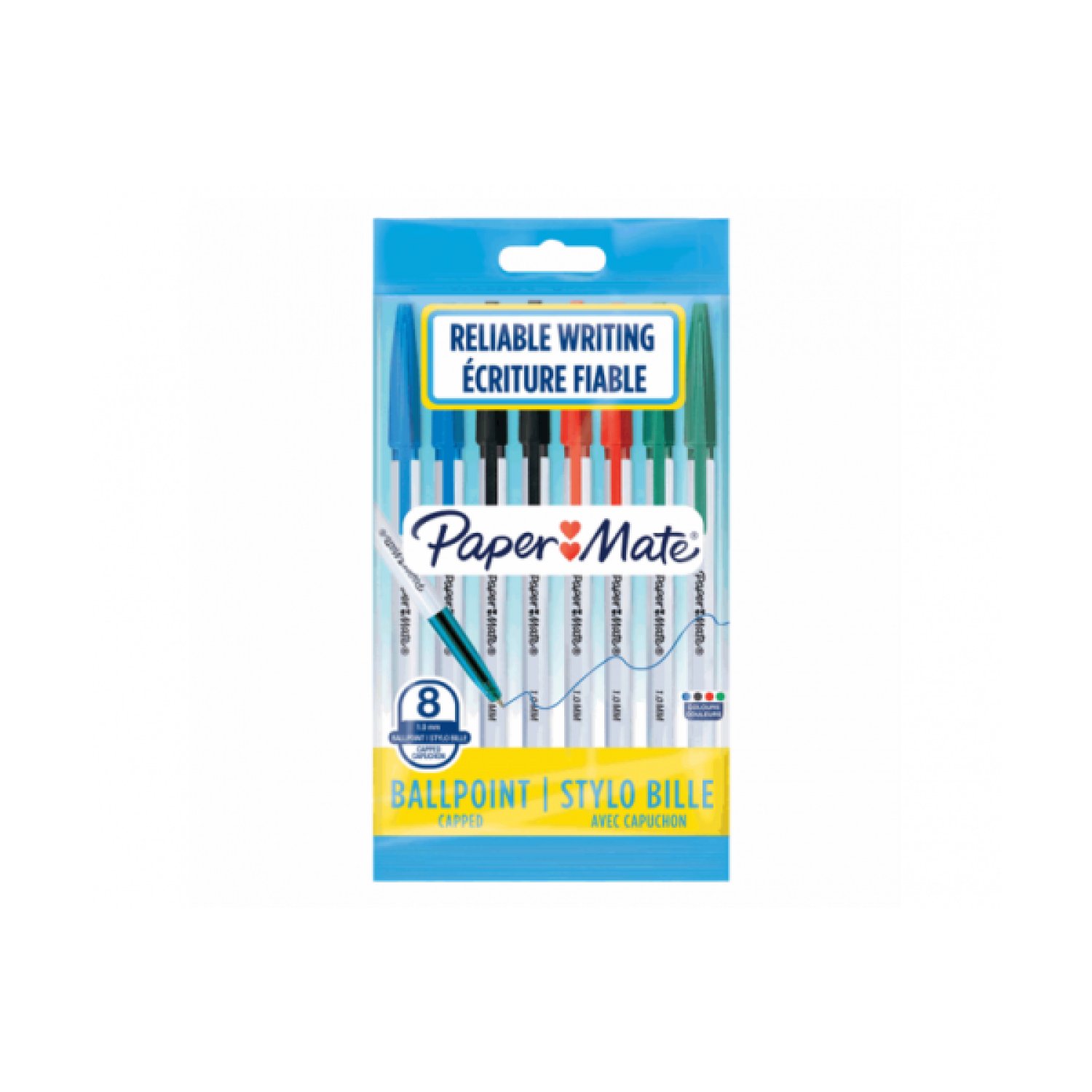 Papermate PM-045 · Pack 8 Bolígrafos · Colores Surtidos (Negro, Azul, Rojo, Verde)