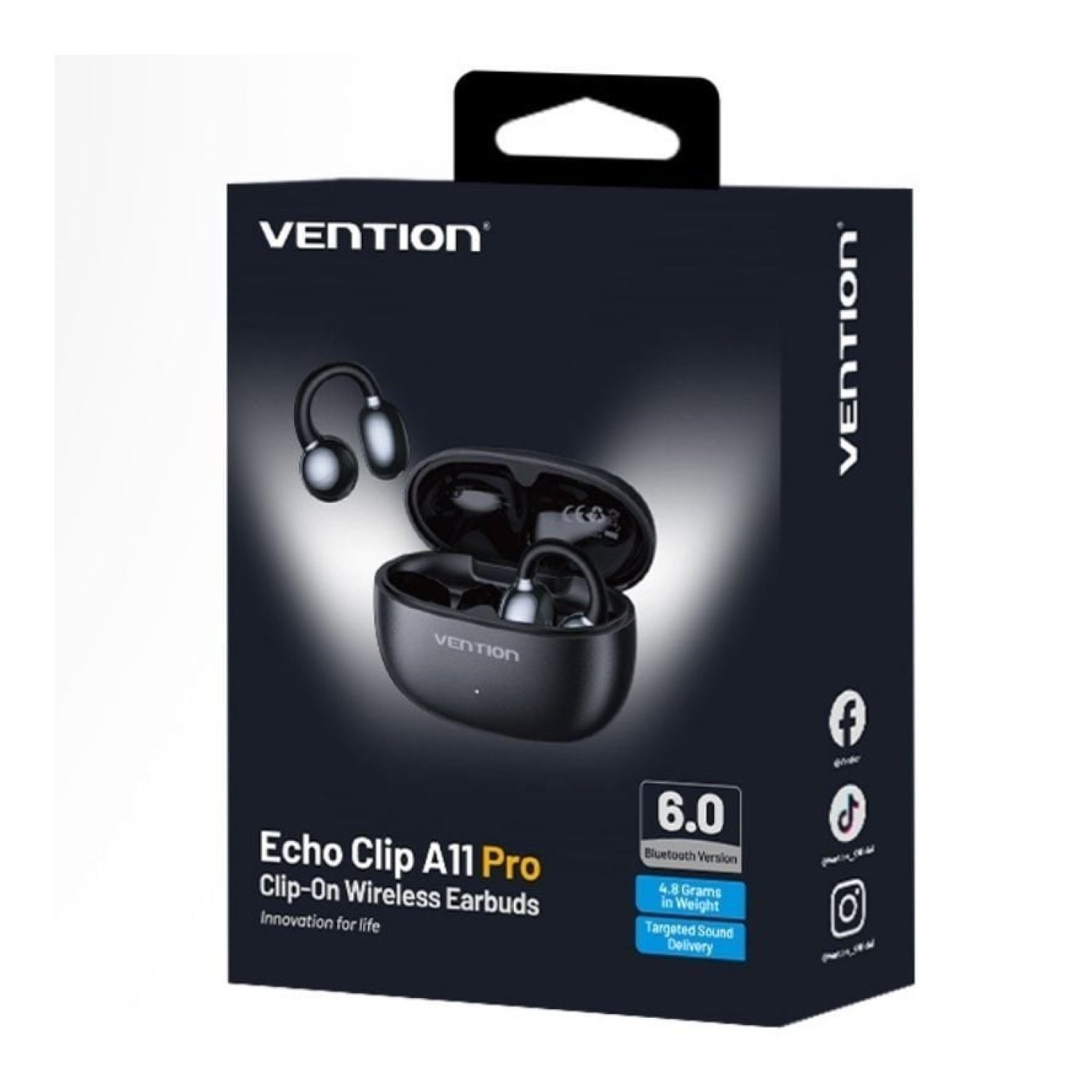 Vention Echo Clip A11 Pro · Auriculares Bluetooth · 6h Autonomía · Estuche Carga · Negro