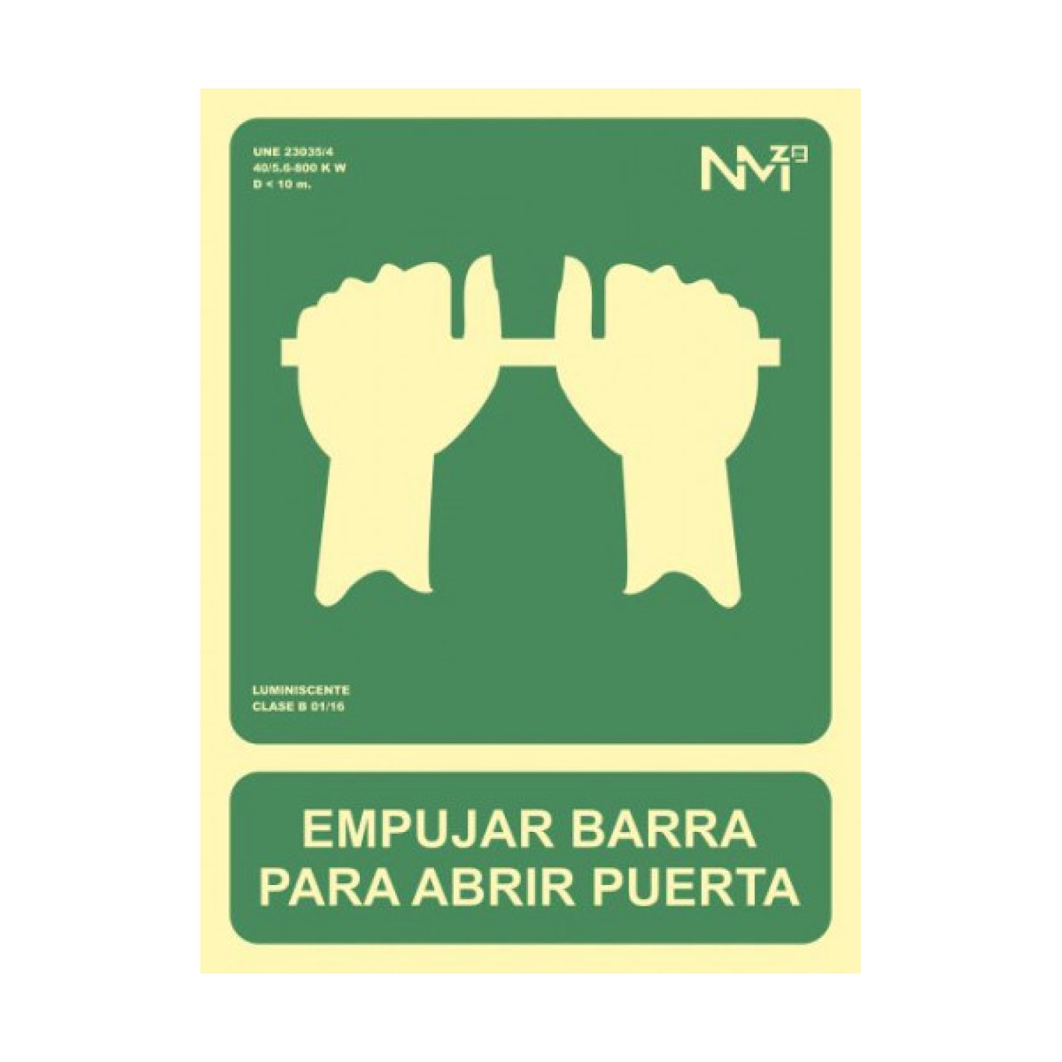 Archivo 2000 · Señal Empujar Barra para Abrir Puerta · 224x300mm · PVC Verde