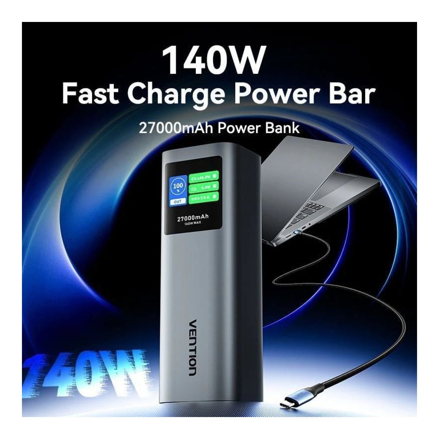 Vention Powerbank 27000mAh · 140W · Carga Rápida · Gris