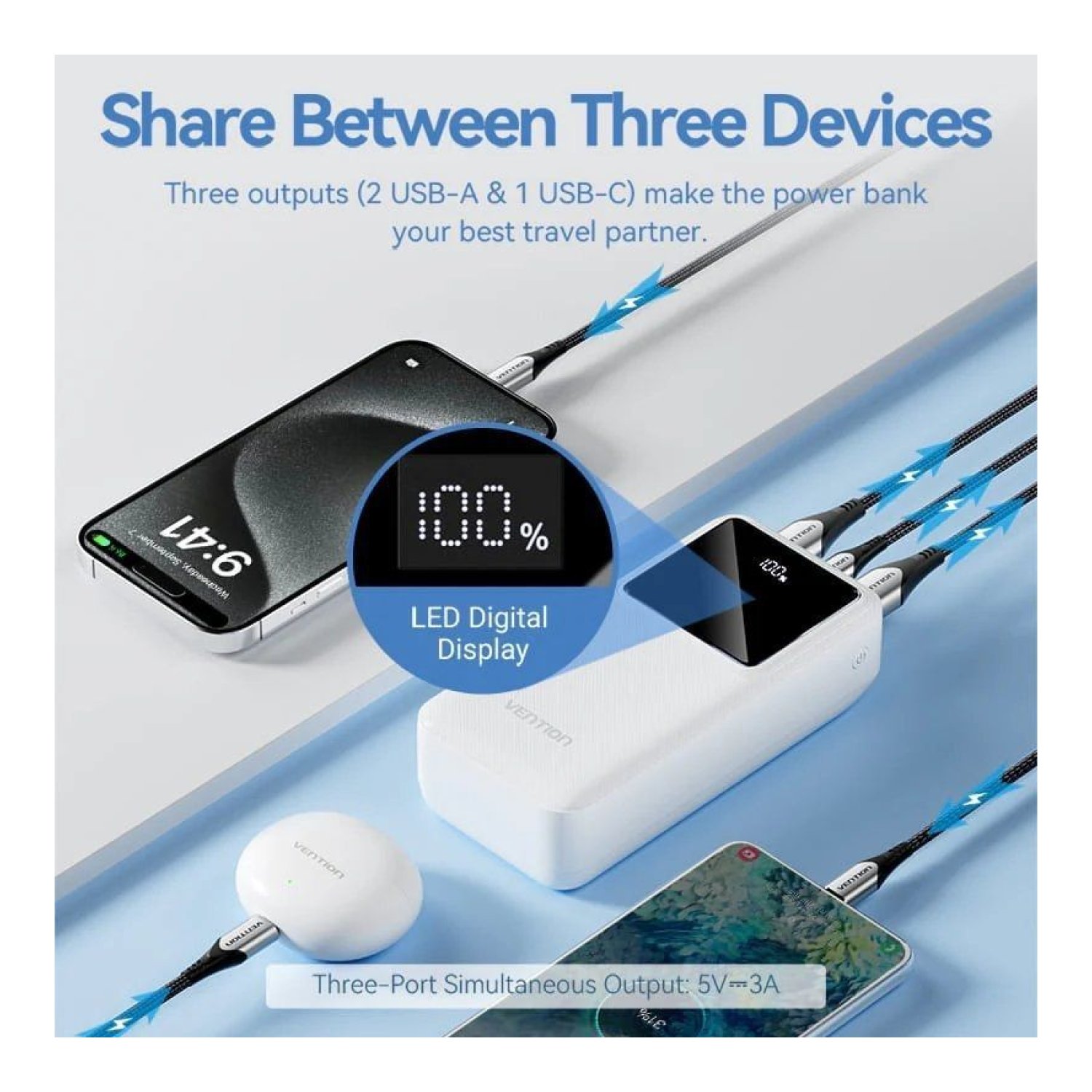 Vention Powerbank 30000mAh · 22,5W · Carga Rápida · Negro