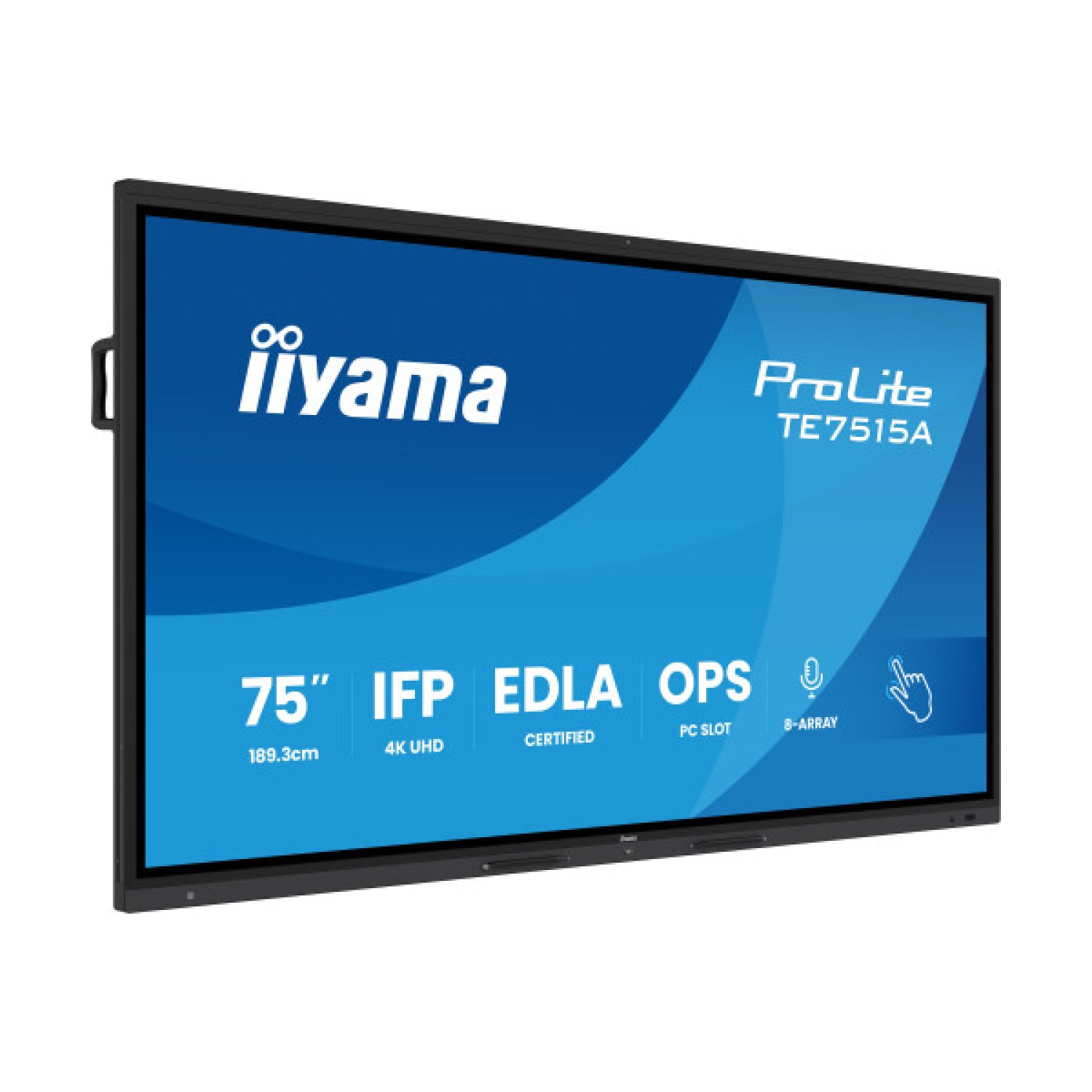 Iiyama Display Interactivo 75" · 4K UHD · Android 14 · 8GB RAM · 128GB · 40 puntos táctiles · WiFi 6 · Bluetooth 5.0