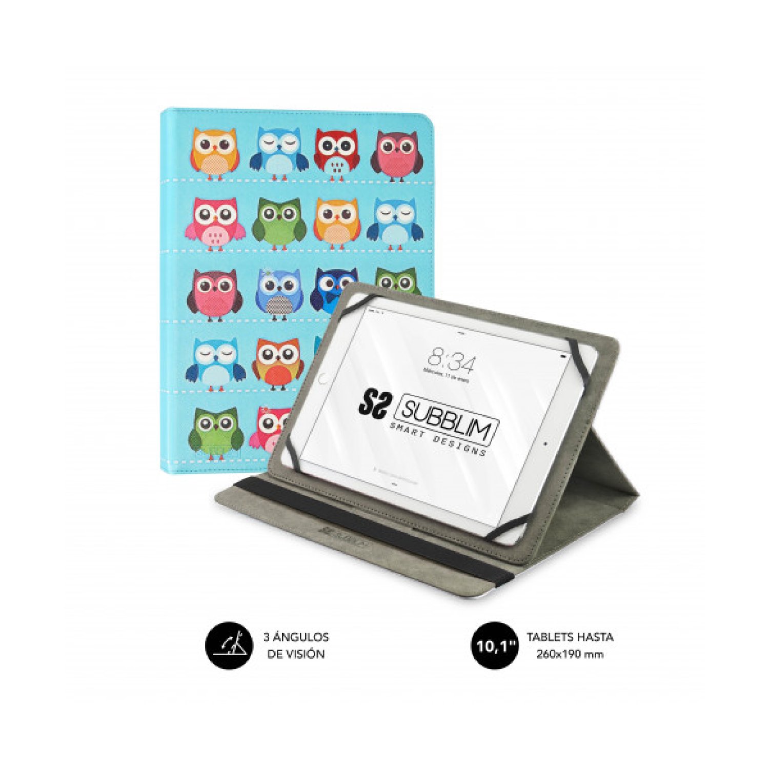 Subblim Funda Tablet Universal · 10,1" · Diseño Owls · Trendy Case