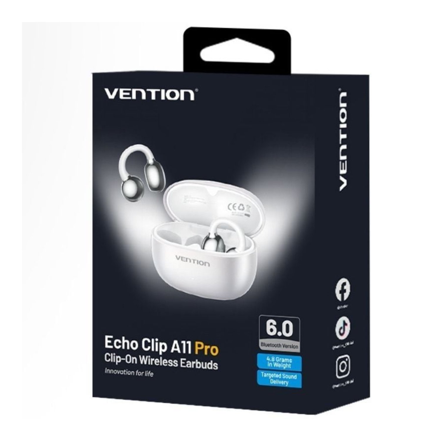 Vention Echo Clip A11 Pro · Auriculares Bluetooth · 6h Autonomía · Estuche Carga · Blancos