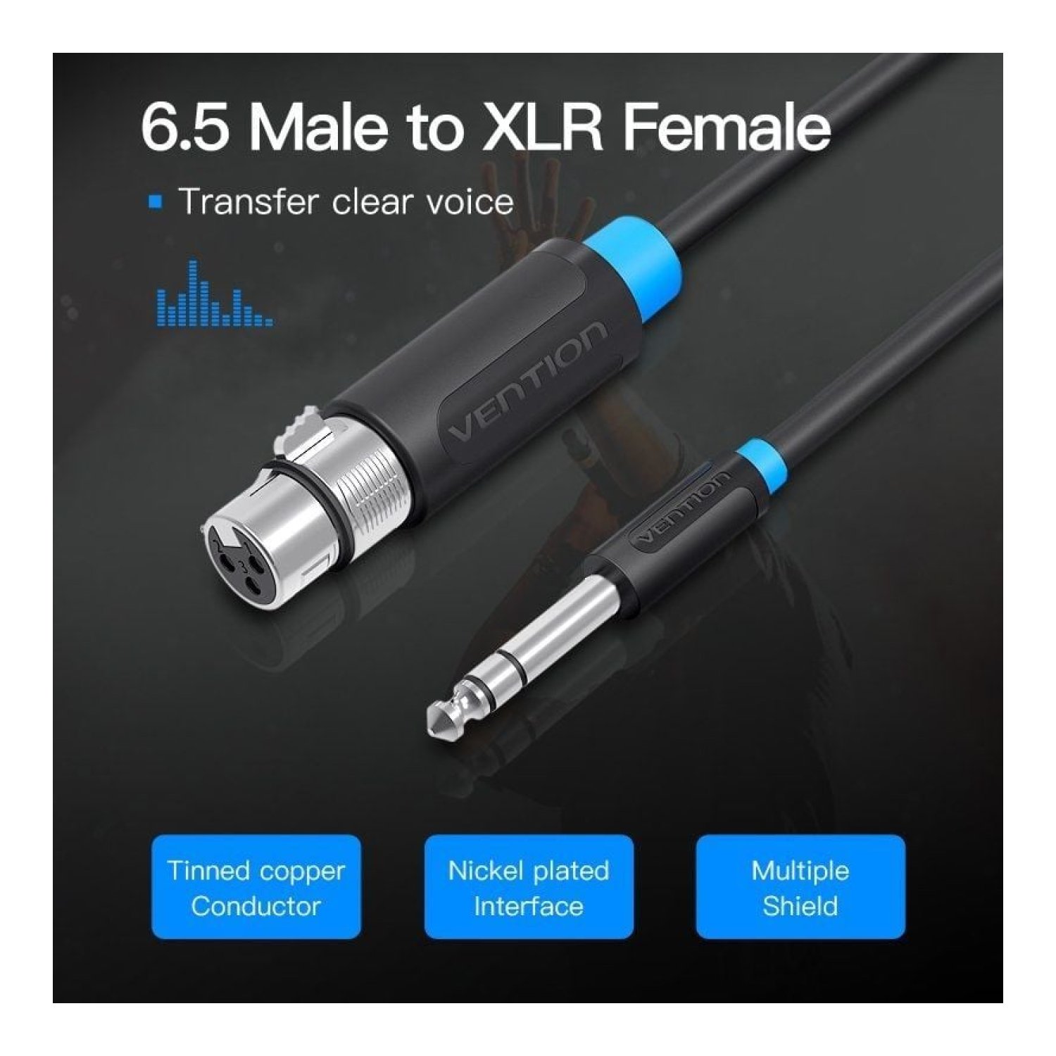 Vention · Cable Estéreo Jack 6.5mm a XLR · 2m · Negro
