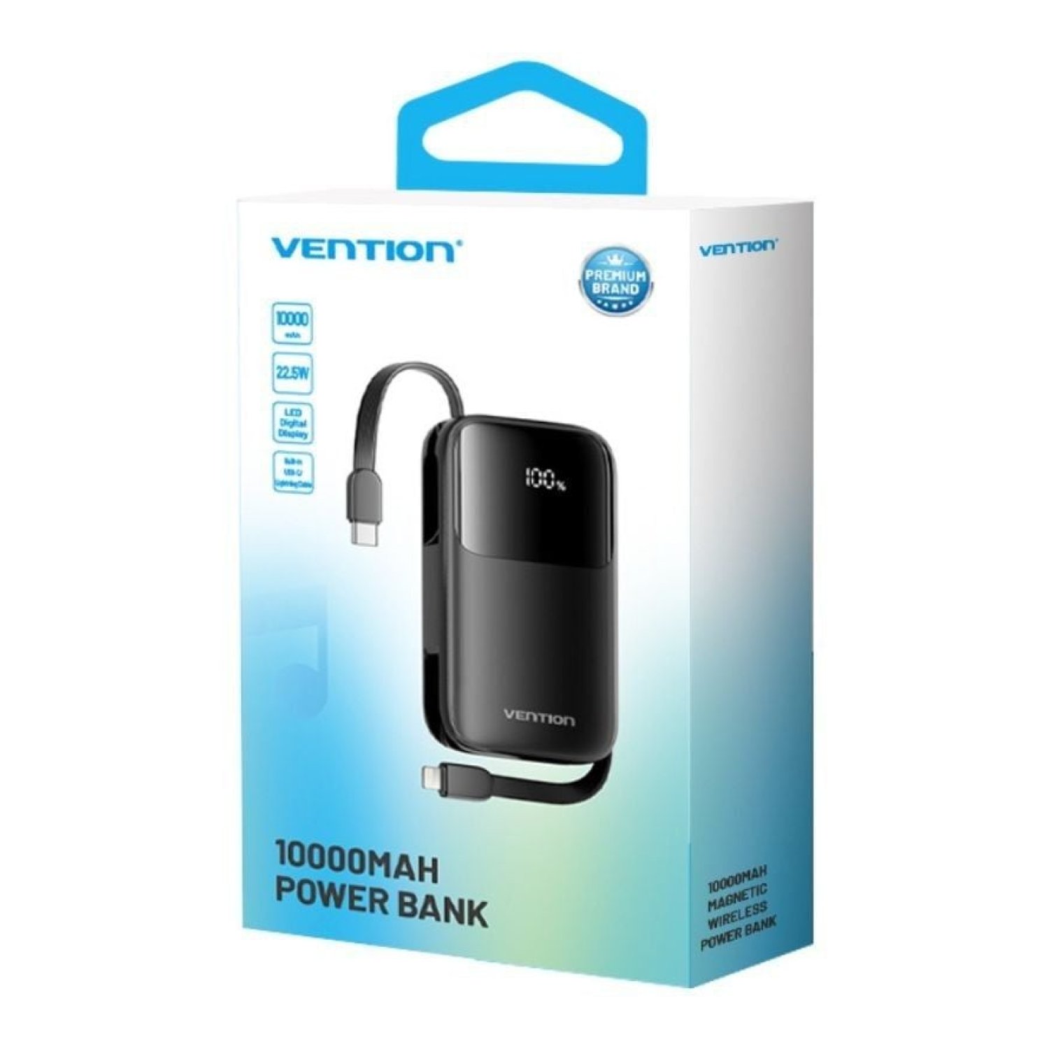 Vention Powerbank 10000mAh · 22,5W · Negro · USB-C y Lightning