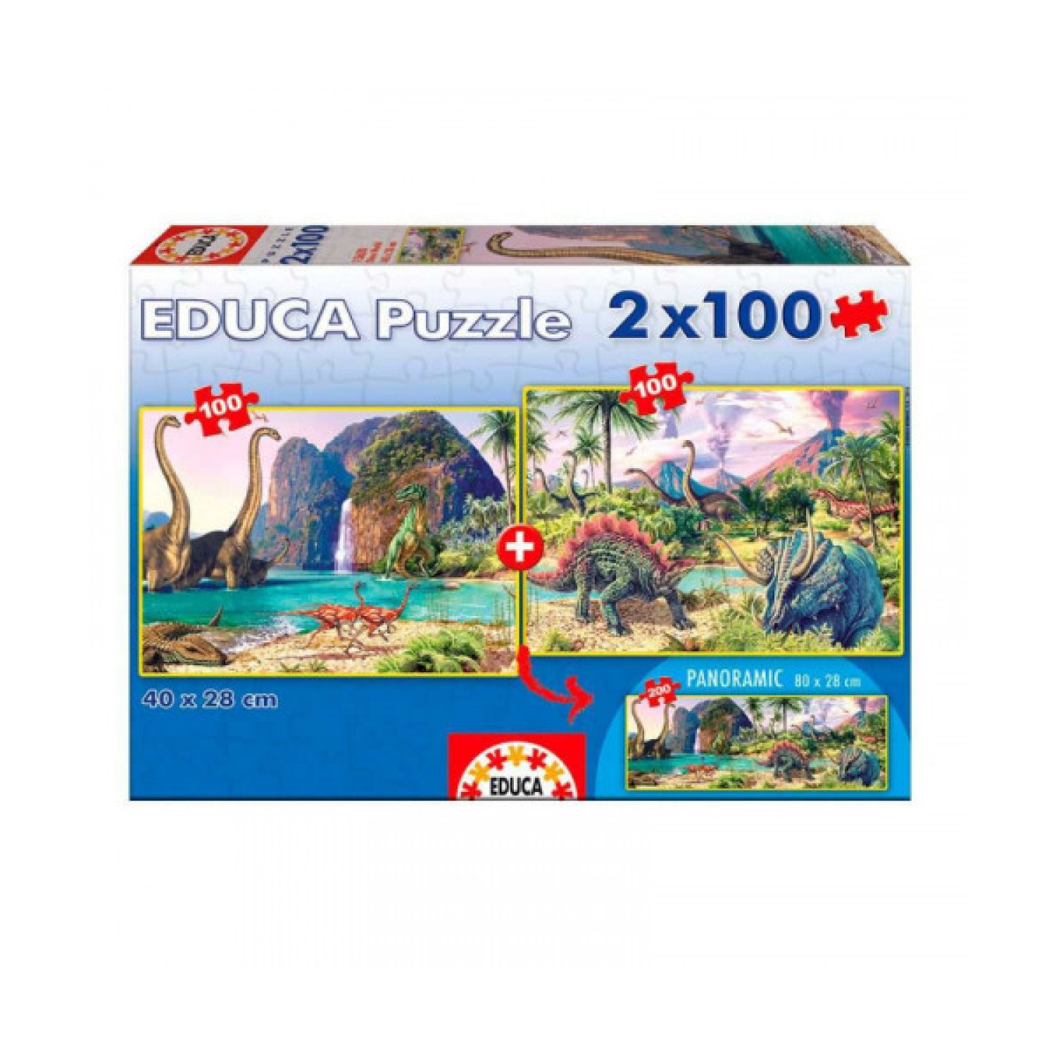 Educa Borrás · Puzzle 2x100 Piezas · Dino World · A partir de 6 años