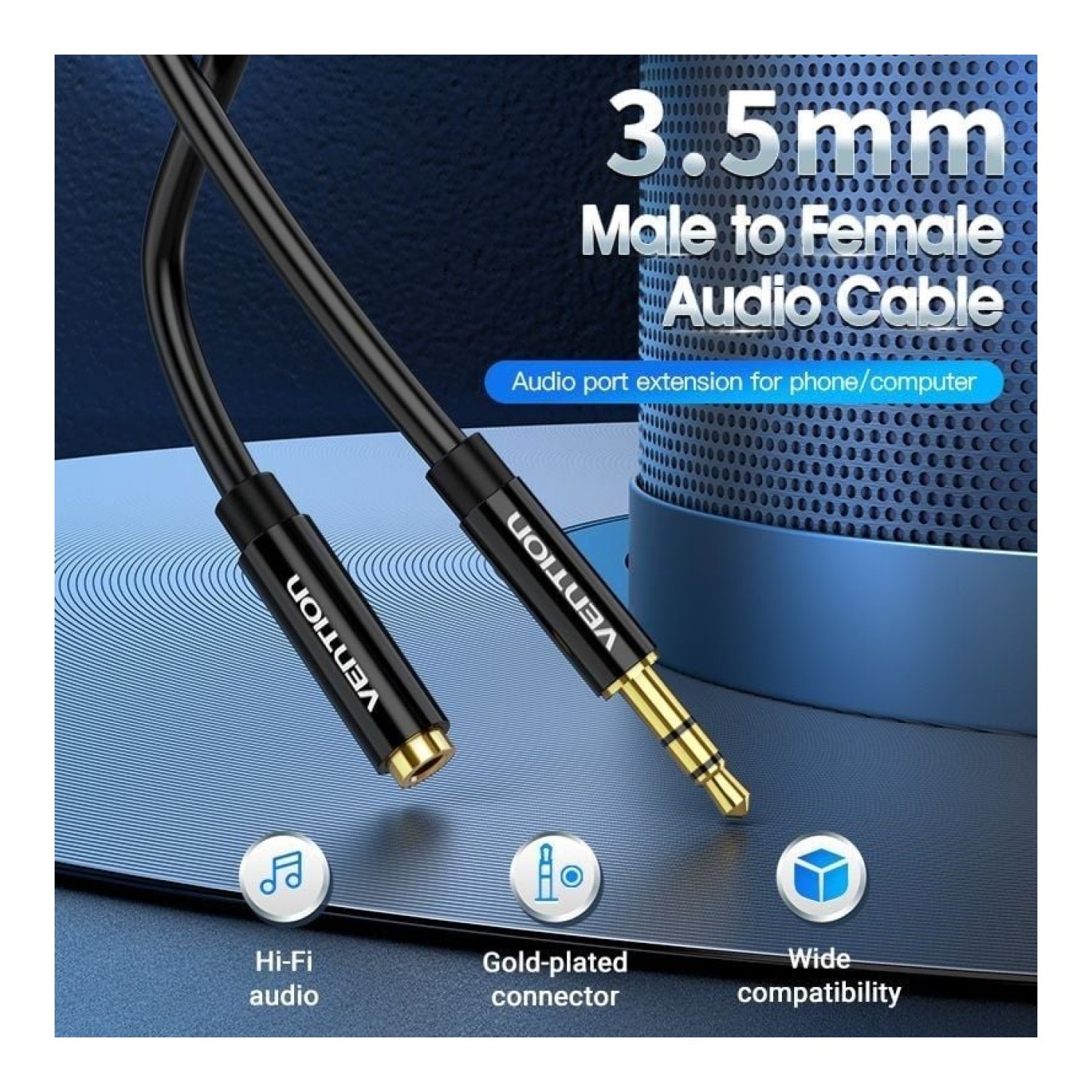 Vention · Cable Estéreo · Jack 3.5 M/H · 50cm · Negro